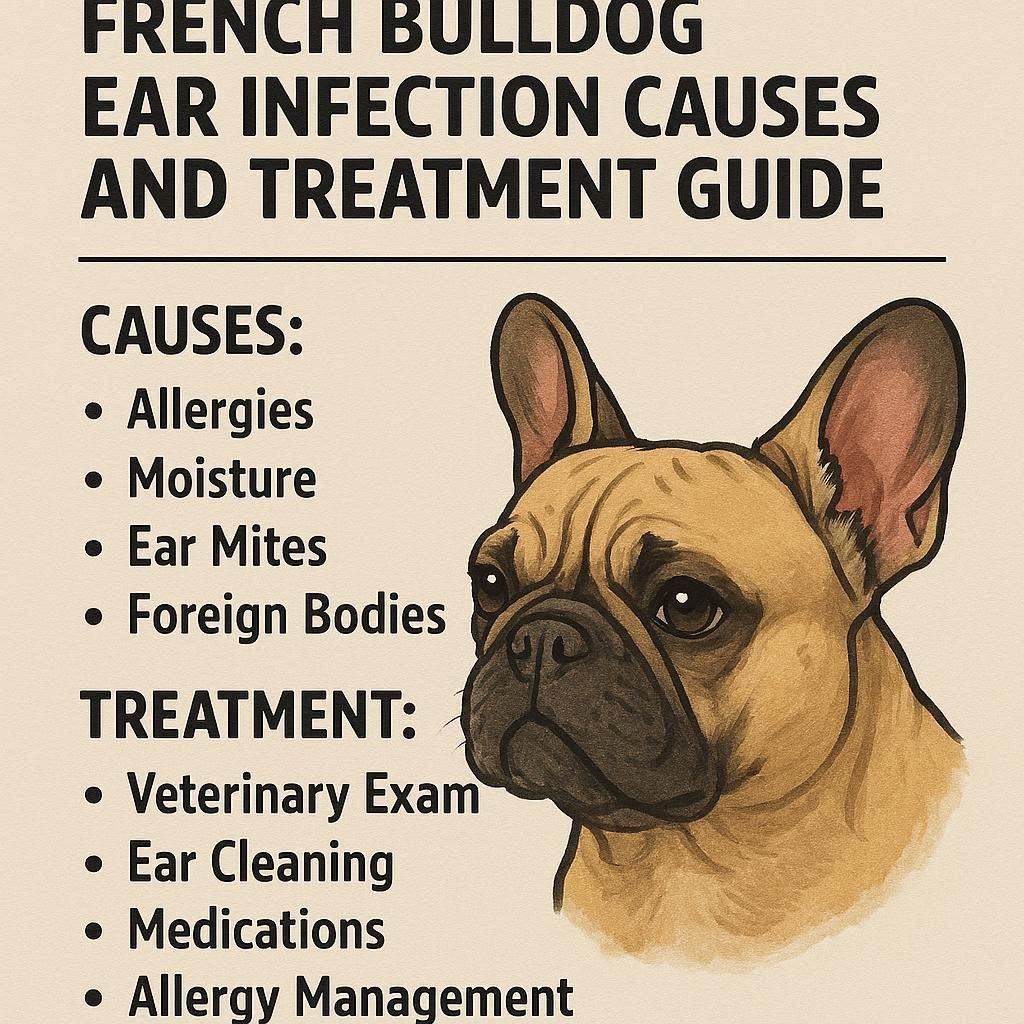 French Bulldog showing signs of ear infection with head shaking, ear redness, and discharge caused by yeast or bacteria