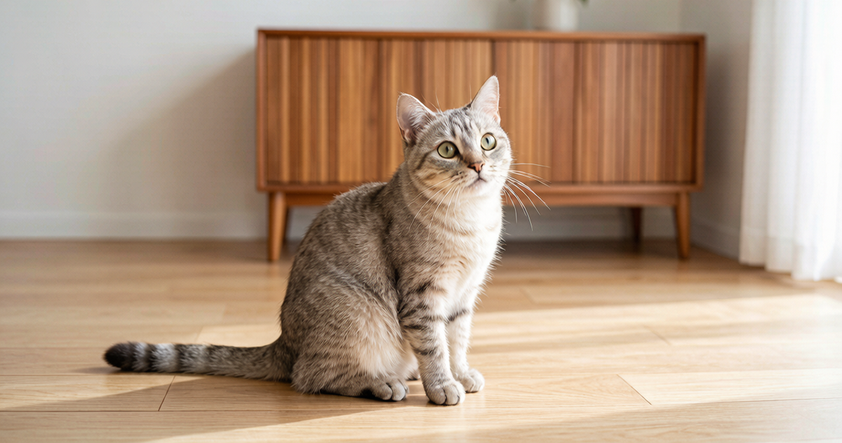 Why Do Cats Behave the Way They Do?: a curious cat sitting and looking up at its owner