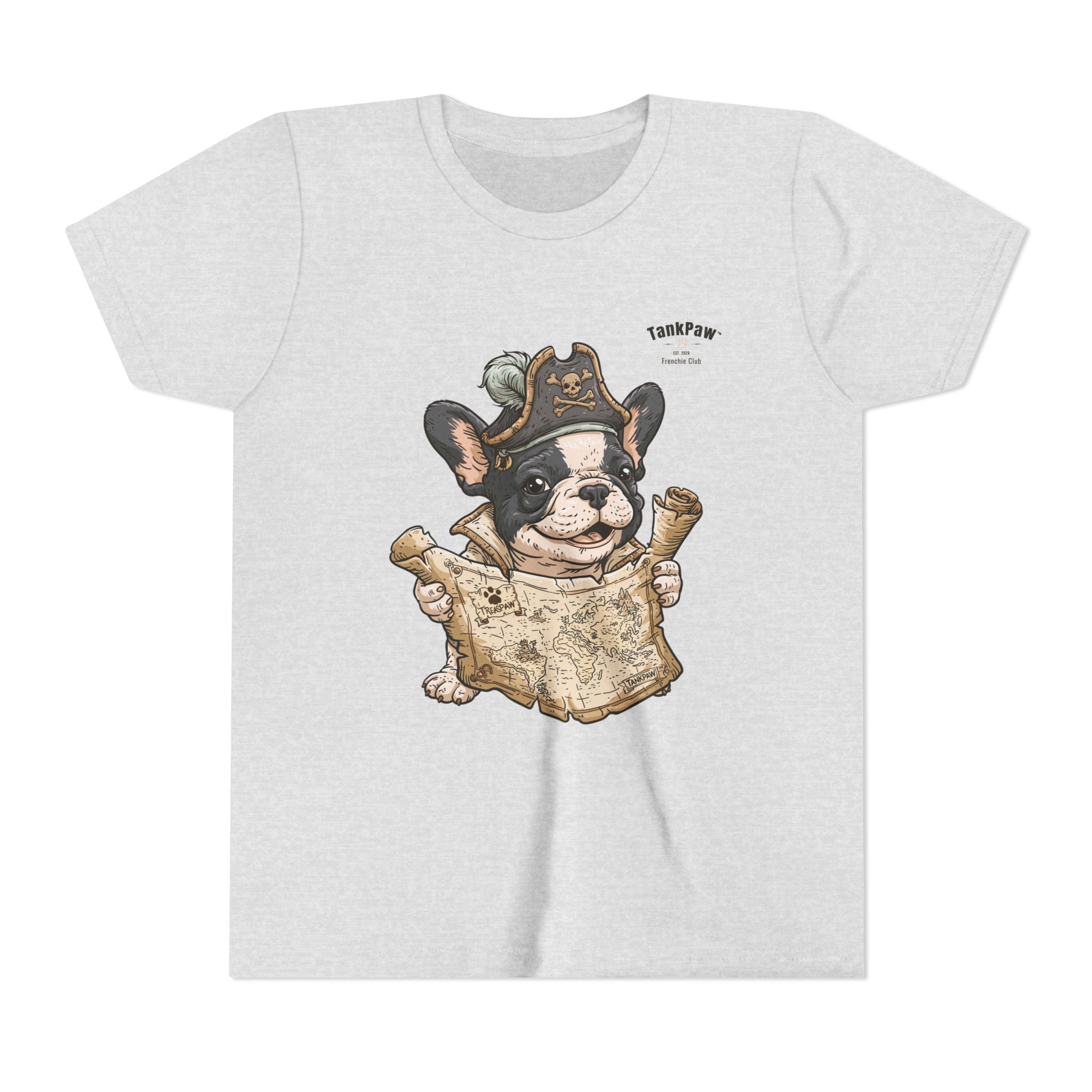 Kids Pirate Dog Tee — "Ahoy!" Map & Captain French Bulldog Youth T-Shirt