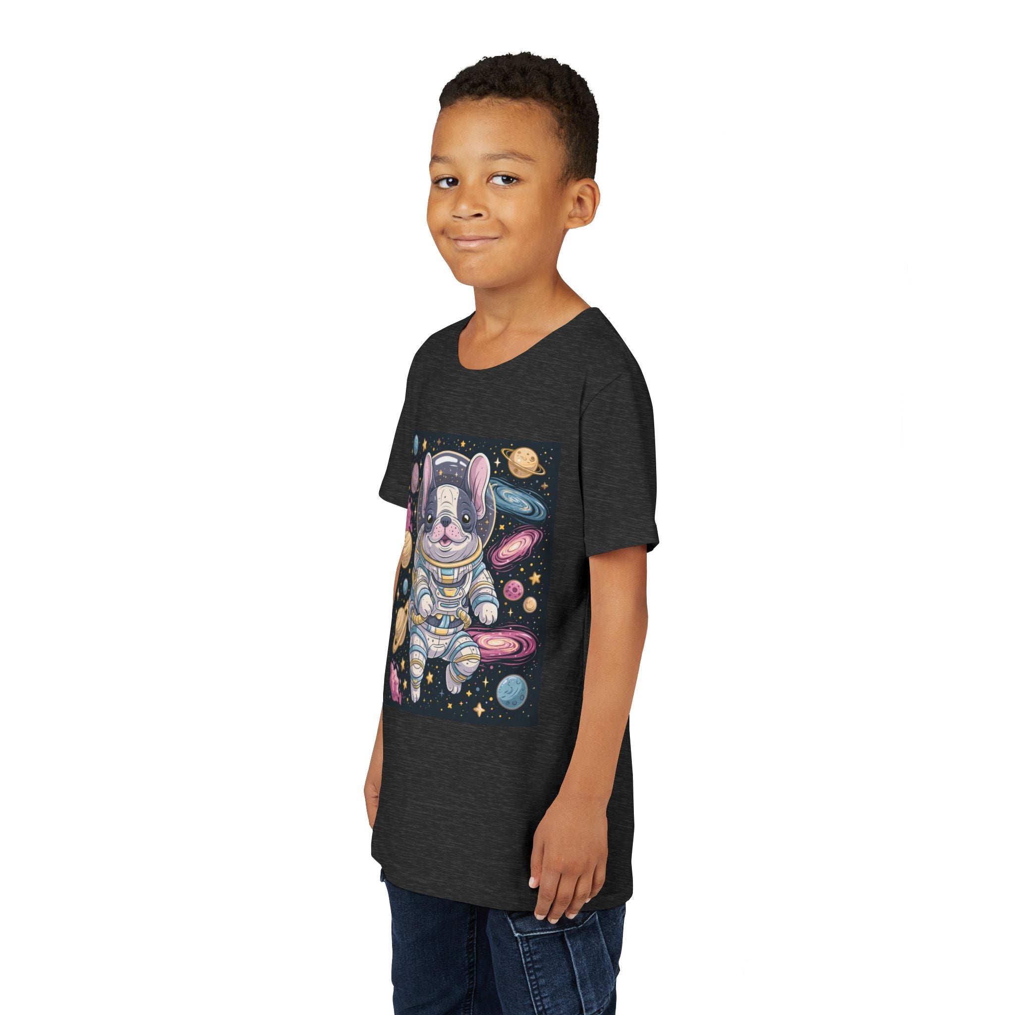 Kids Astronaut French Bulldog Tee — Space Puppy Graphic Youth T‑Shirt
