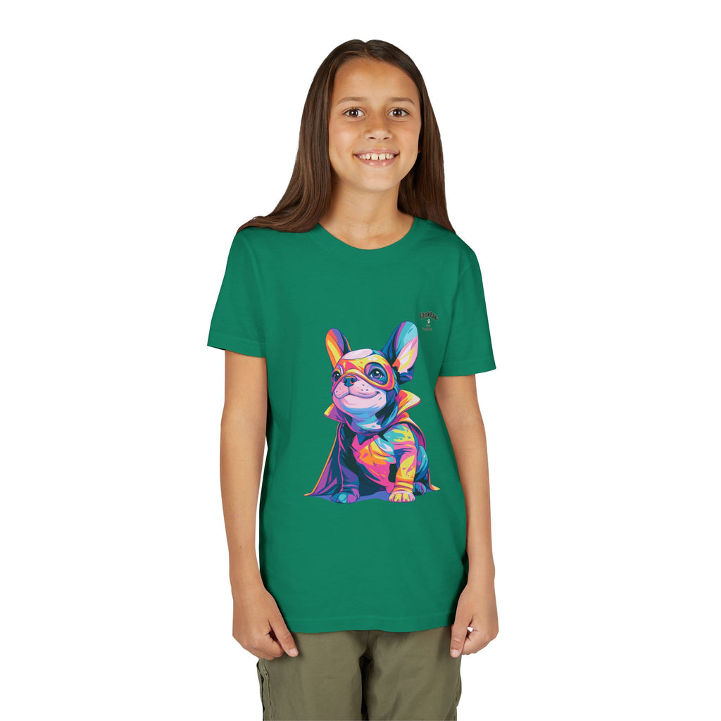 Kids Superhero French Bulldog Tee — Colorful Puppy Costume Youth Shirt