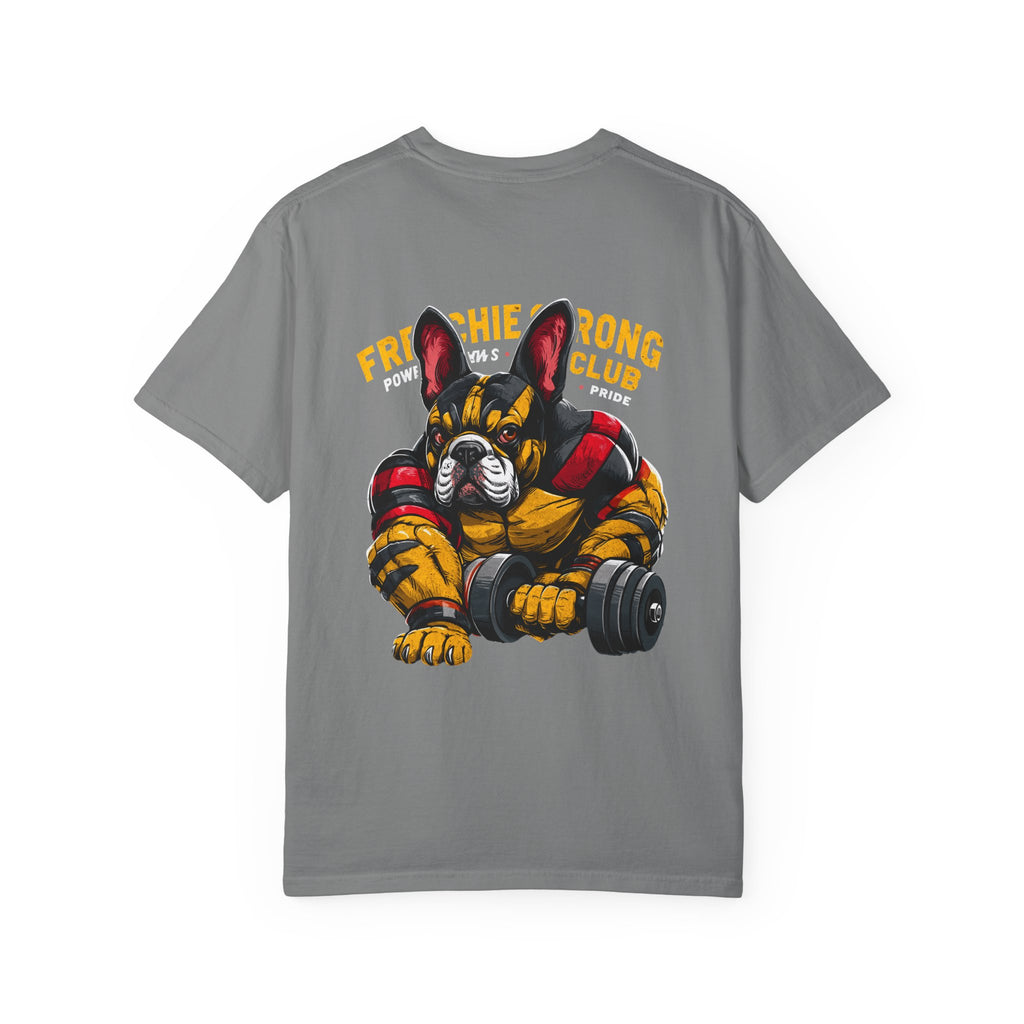Frenchie Strong Club T‑Shirt — French Bulldog Weightlifting Graphic Tee