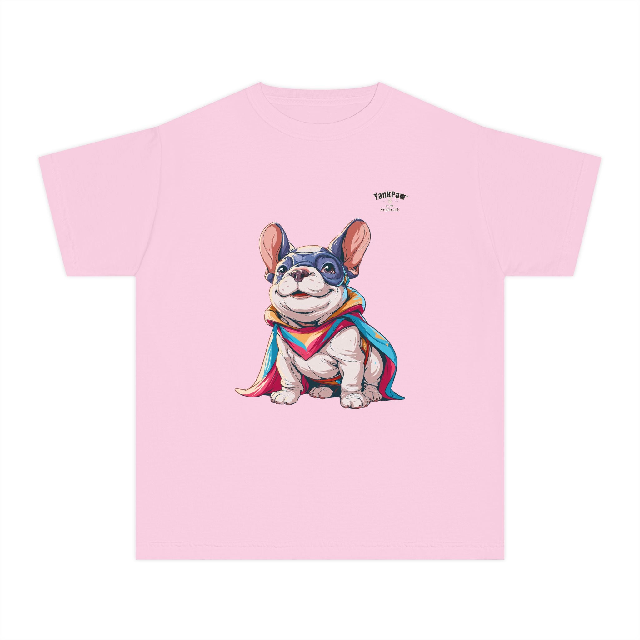 Kids French Bulldog Tee — Colorful Superhero Pup Graphic