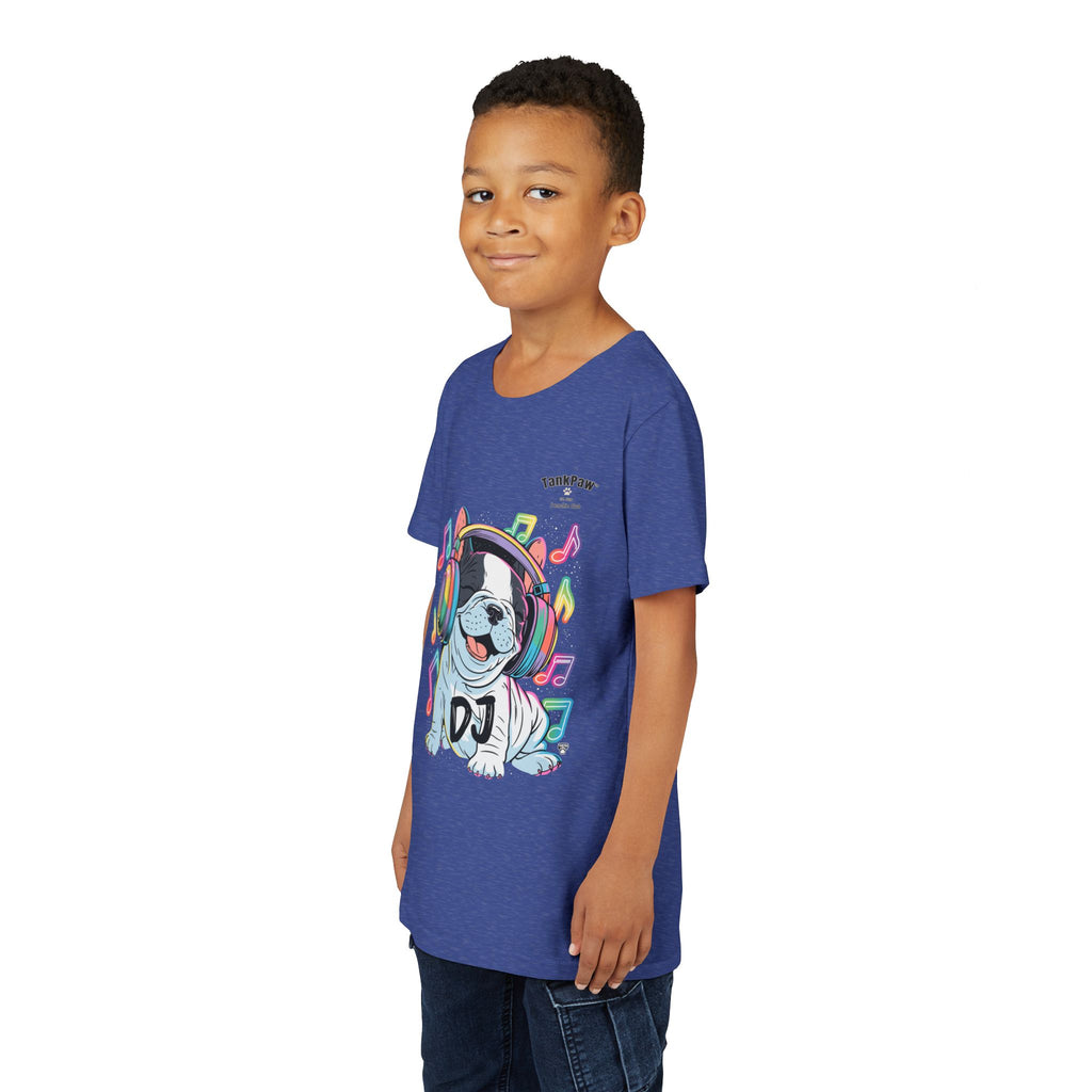 DJ Bulldog Kids Tee — Colorful Headphones Music T-Shirt for Boys & Girls