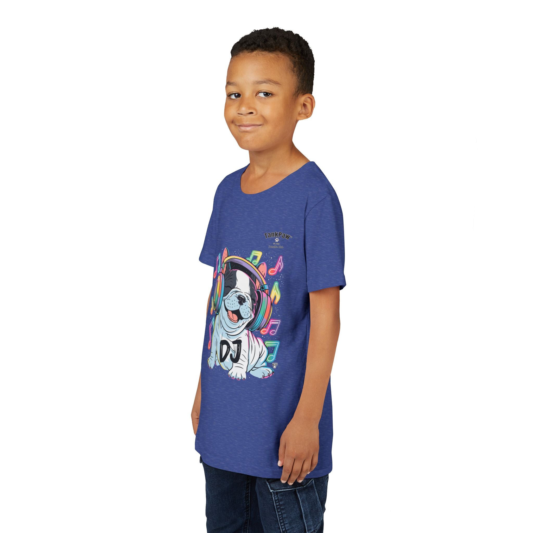 DJ Bulldog Kids Tee — Colorful Headphones Music T-Shirt for Boys & Girls