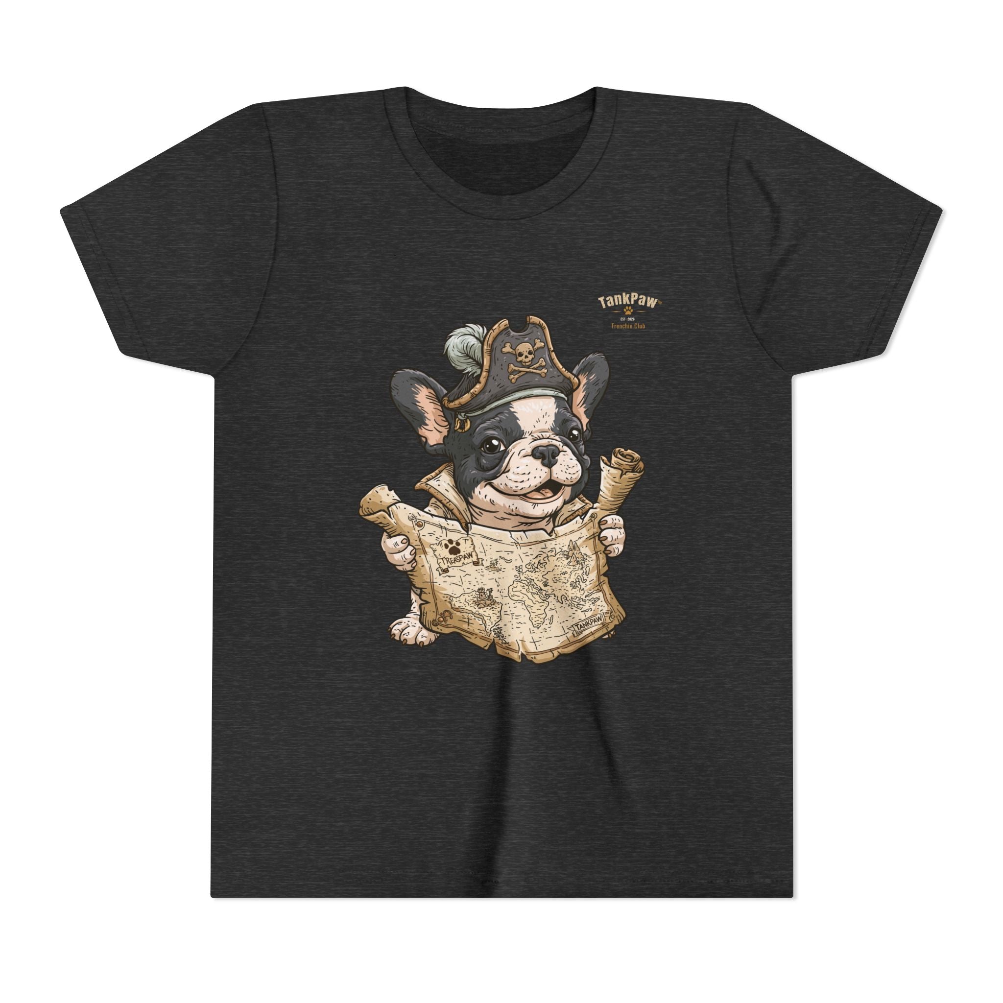 Kids Pirate Dog Tee — "Ahoy!" Map & Captain French Bulldog Youth T-Shirt