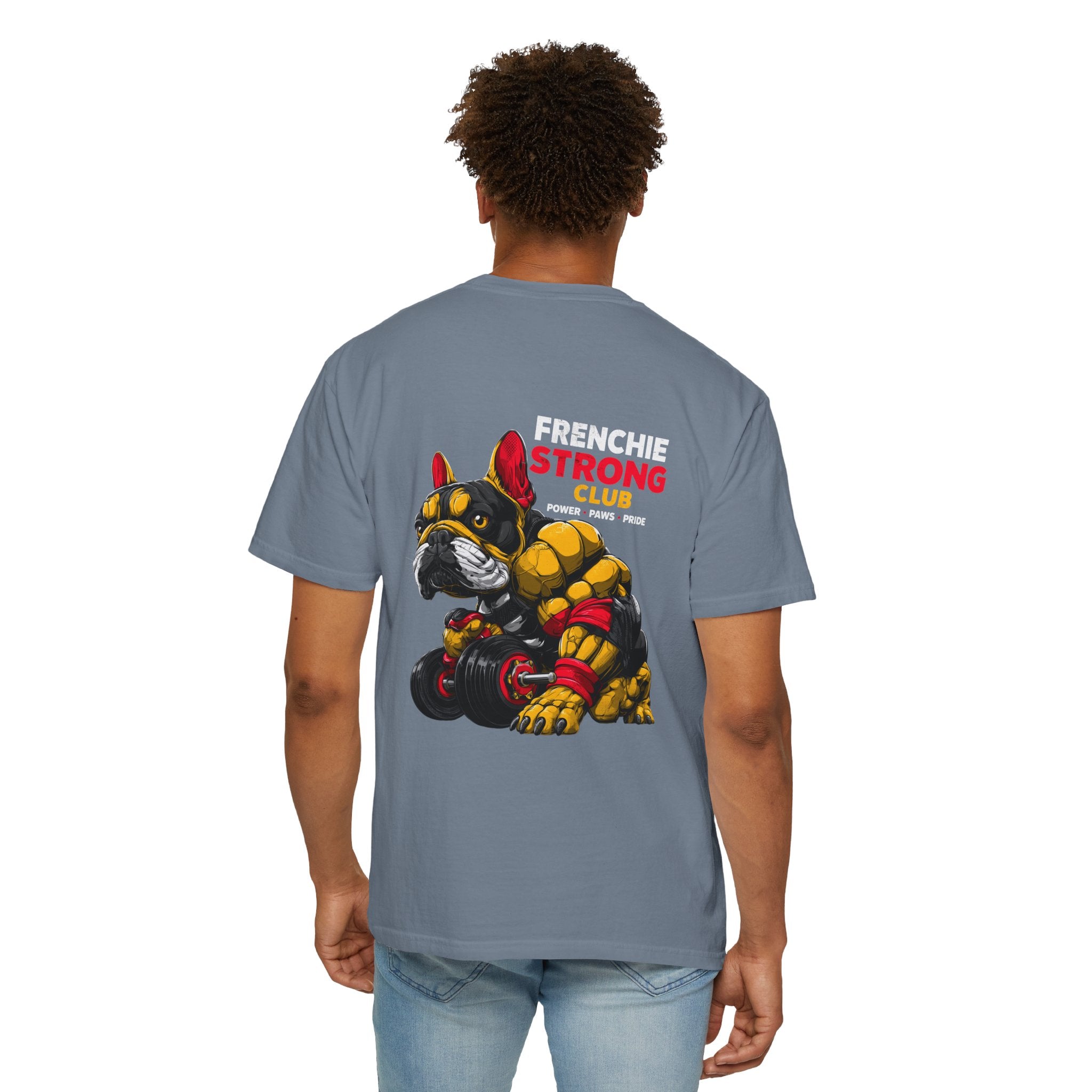 "Frenchie Strong Club" Muscular Dog Pet T-Shirt — Cute Frenchie Weightlifting Graphic Tee