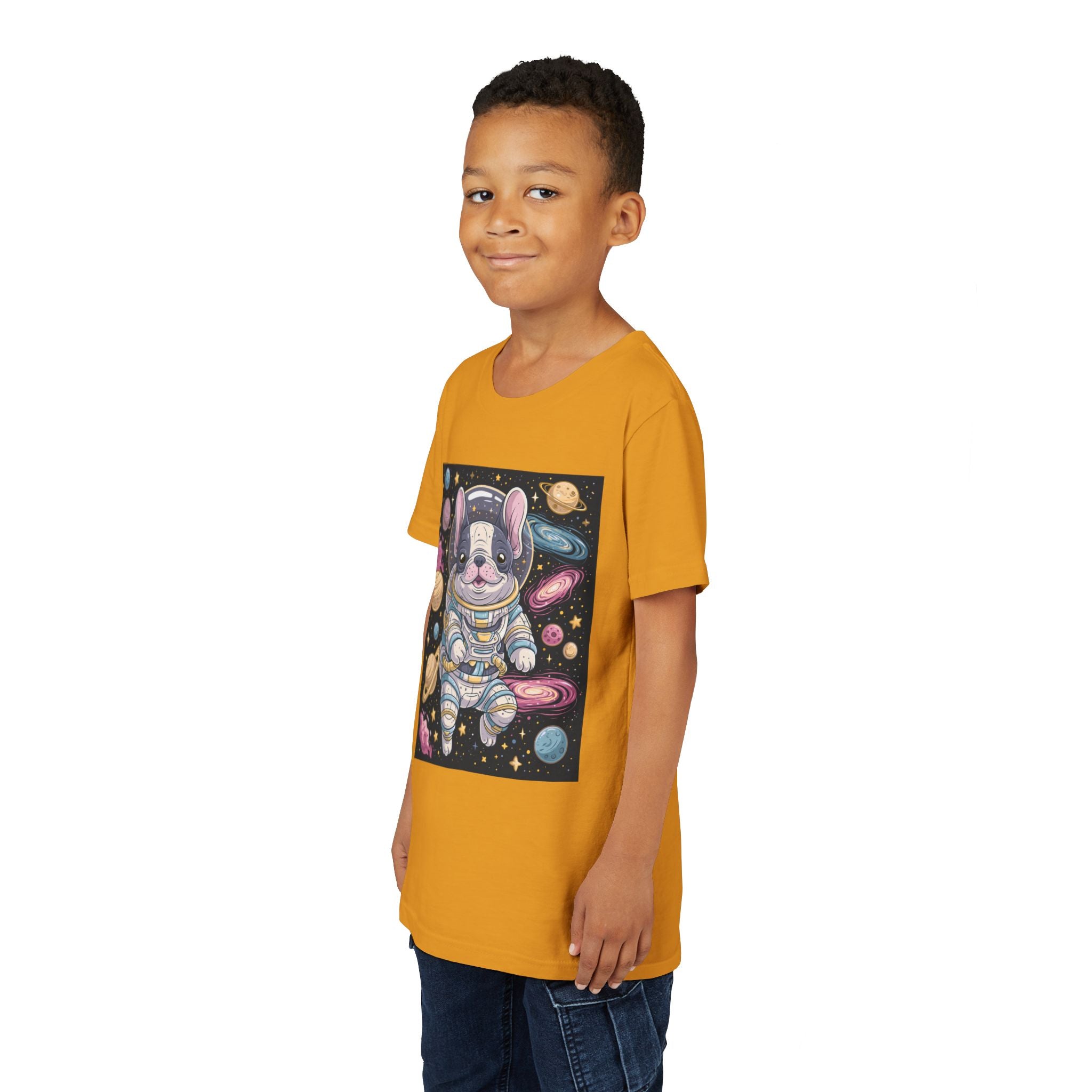 Kids Astronaut French Bulldog Tee — Space Puppy Graphic Youth T‑Shirt