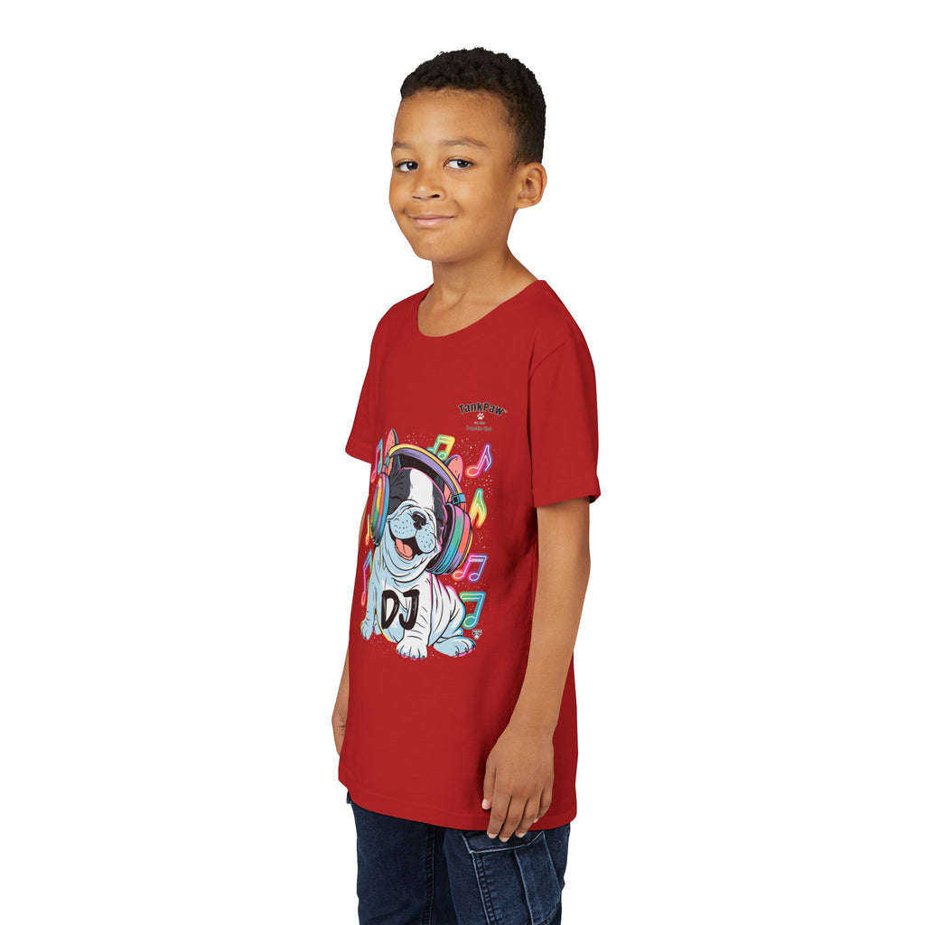 DJ Bulldog Kids Tee — Colorful Headphones Music T-Shirt for Boys & Girls