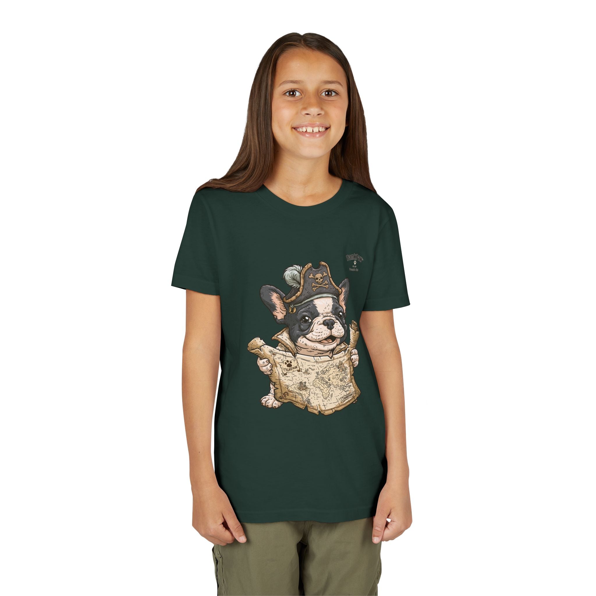 Kids Pirate Dog Tee — "Ahoy!" Map & Captain French Bulldog Youth T-Shirt