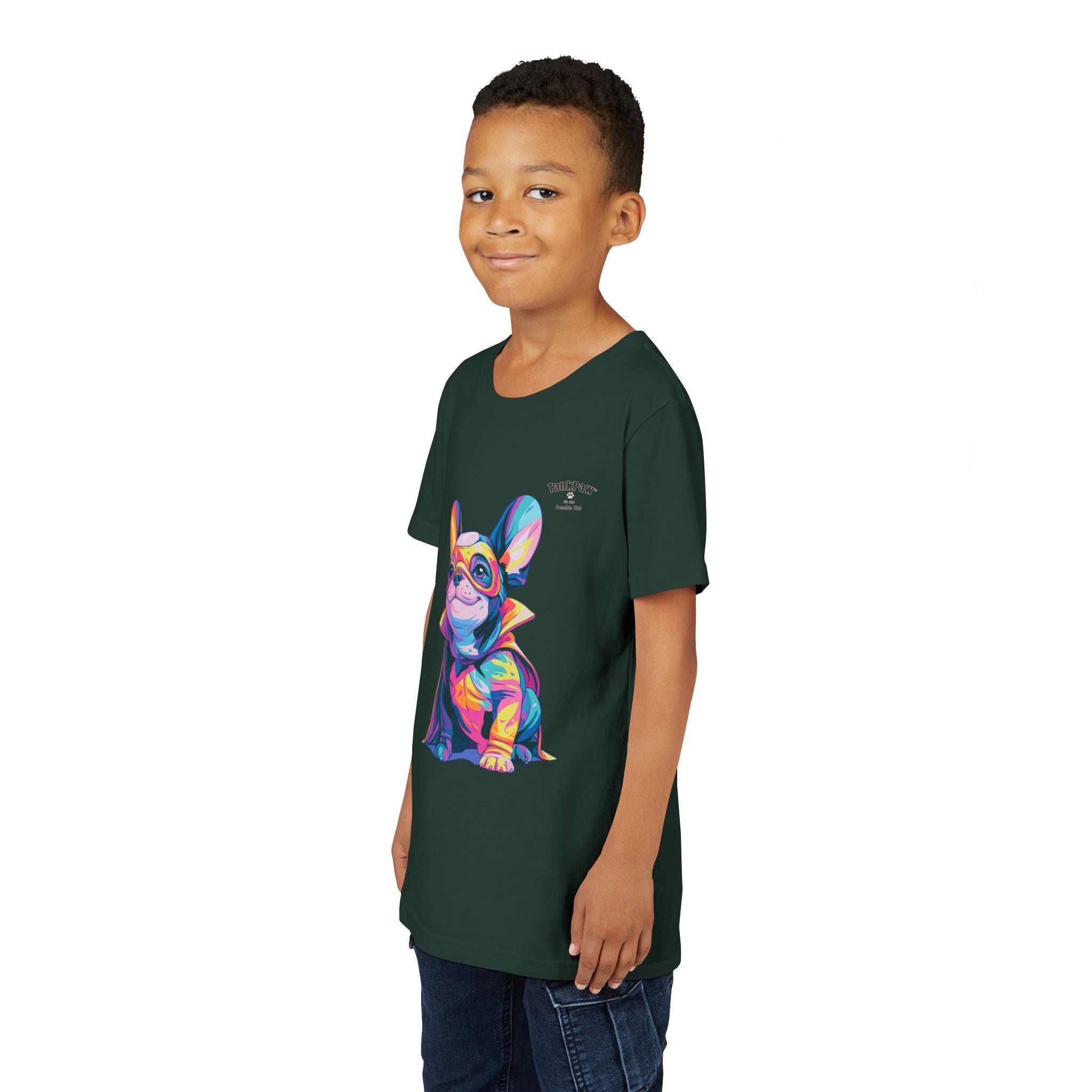 Kids Superhero French Bulldog Tee — Colorful Puppy Costume Youth Shirt