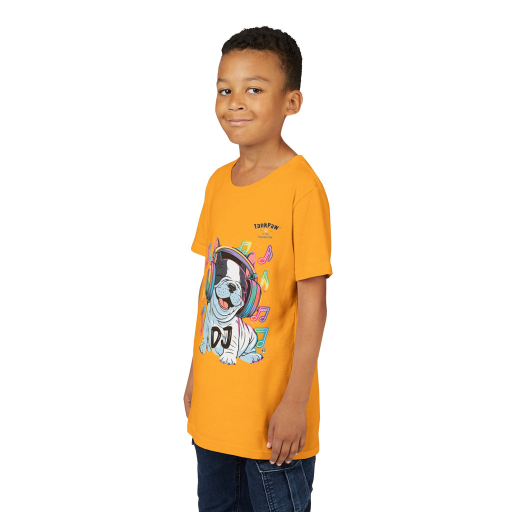 DJ Bulldog Kids Tee — Colorful Headphones Music T-Shirt for Boys & Girls