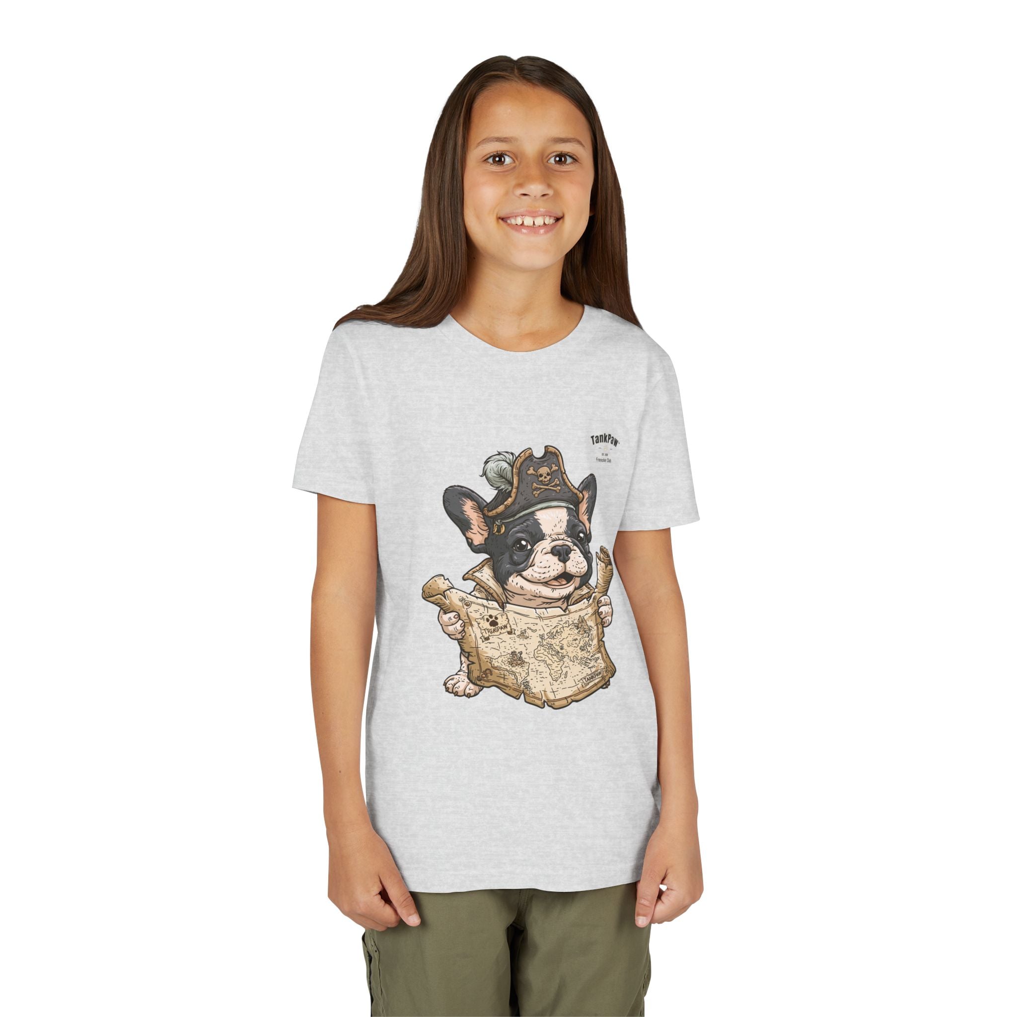 Kids Pirate Dog Tee — "Ahoy!" Map & Captain French Bulldog Youth T-Shirt