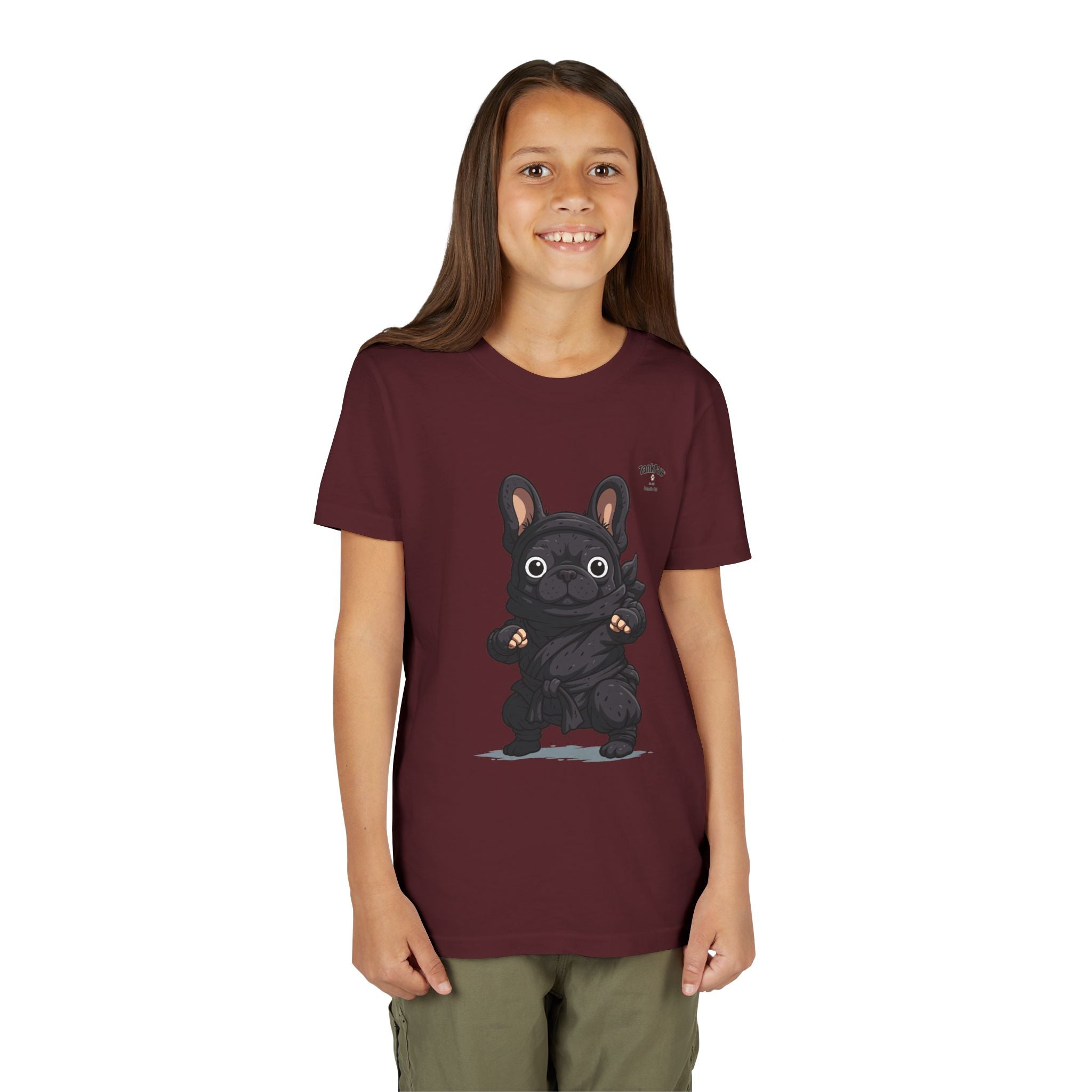Kids Cute Black French Bulldog Tee – 'TARBUN' Cartoon Pup Youth T-Shirt