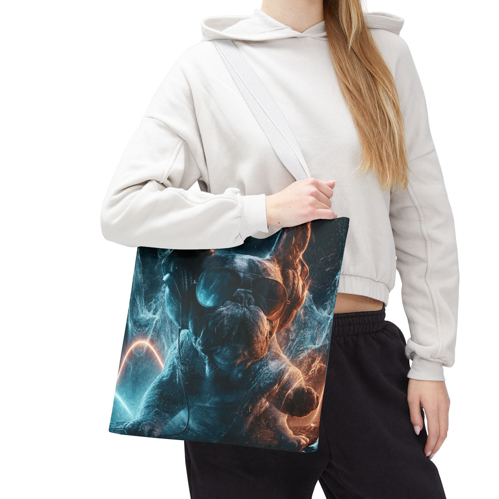Cool French Bulldog Tote Bag — Neon DJ Dog Graphic Tote