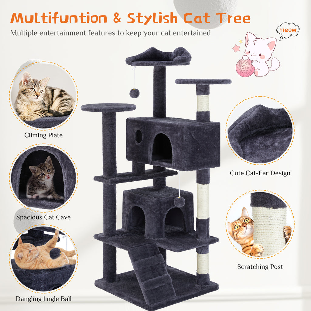 Multi-Level Cat Tree House | Cat Tower with Scratching Posts & Climbing Platform for Indoor Cats