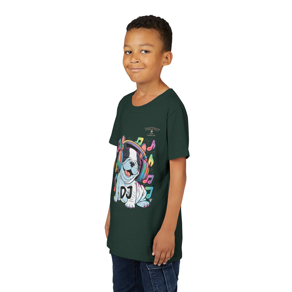 DJ Bulldog Kids Tee — Colorful Headphones Music T-Shirt for Boys & Girls