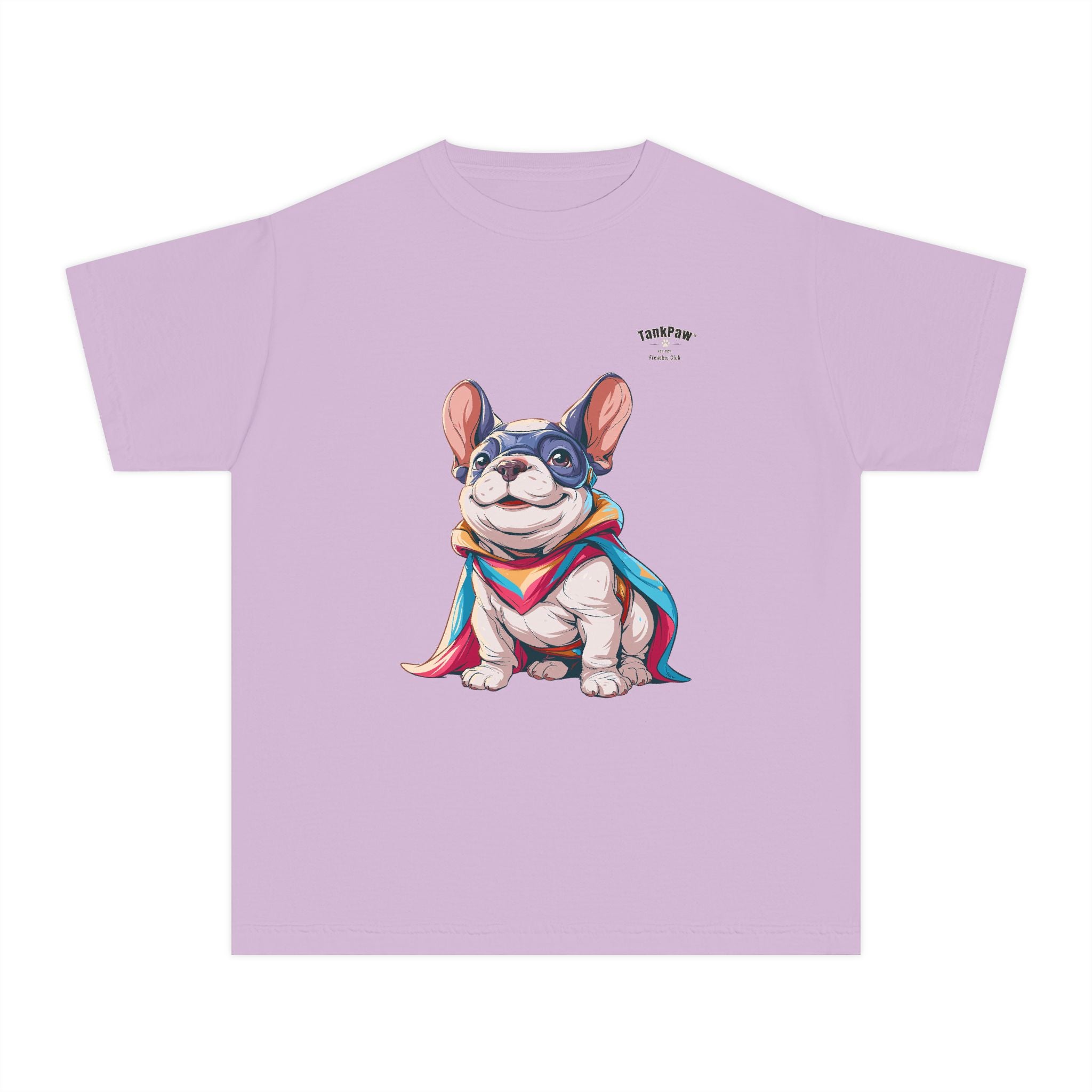 Kids French Bulldog Tee — Colorful Superhero Pup Graphic