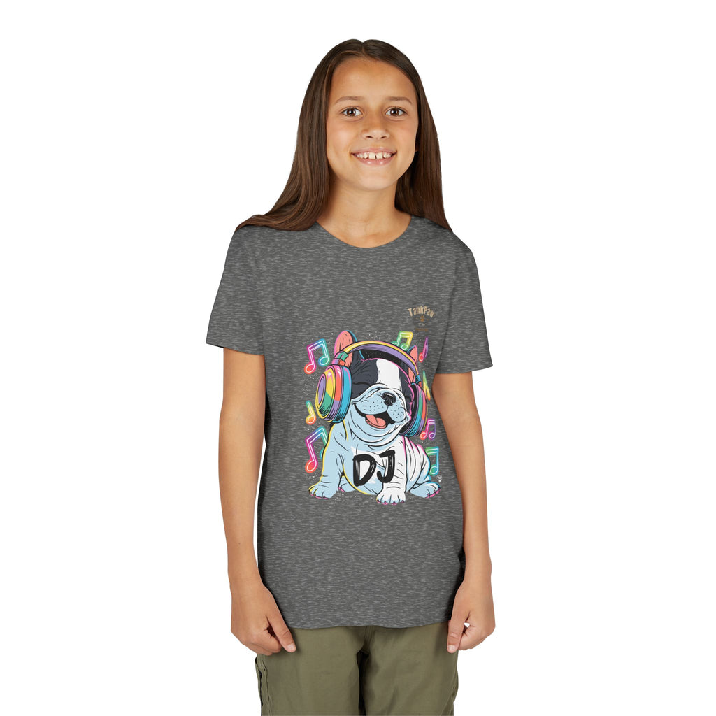 DJ Bulldog Kids Tee — Colorful Headphones Music T-Shirt for Boys & Girls