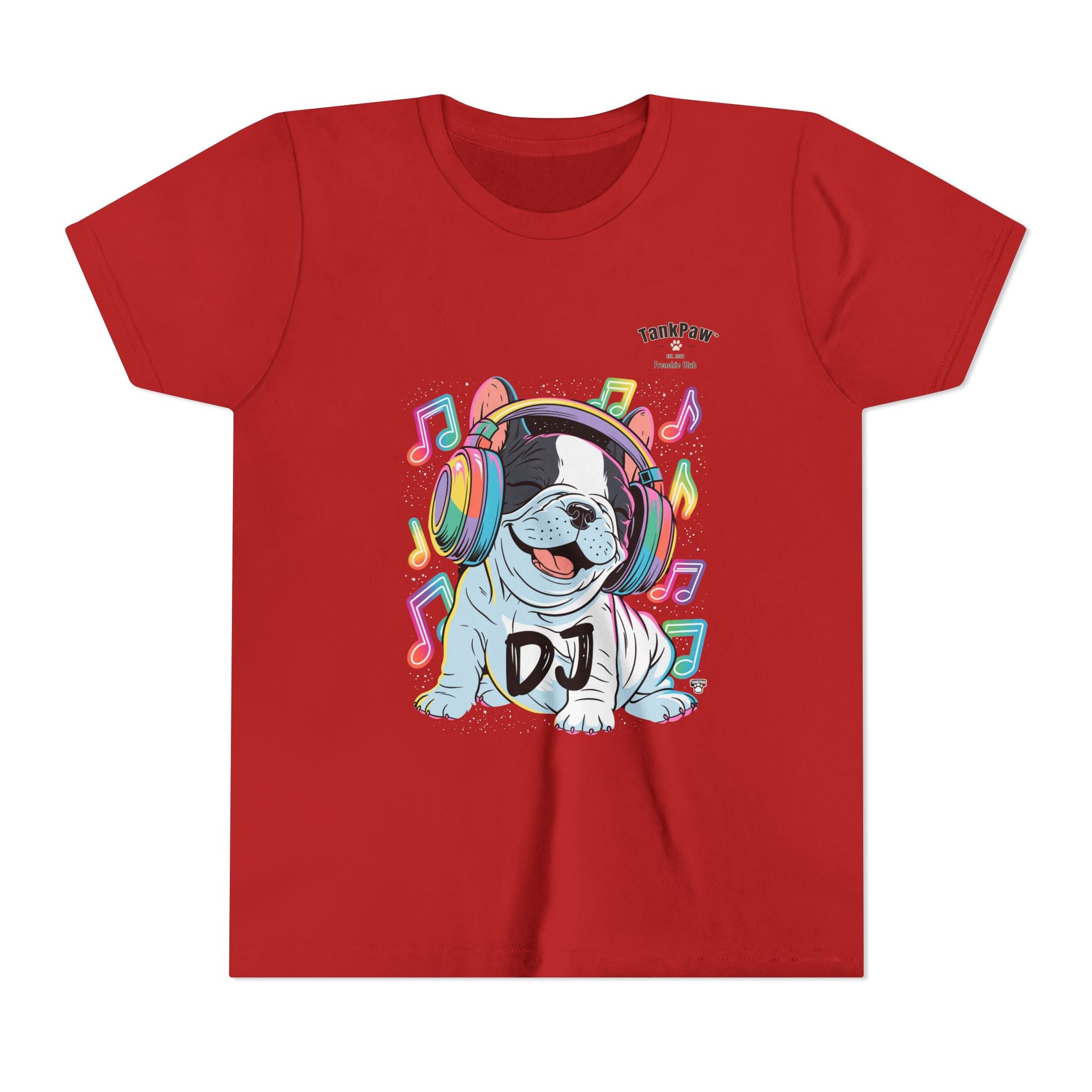 DJ Bulldog Kids Tee — Colorful Headphones Music T-Shirt for Boys & Girls