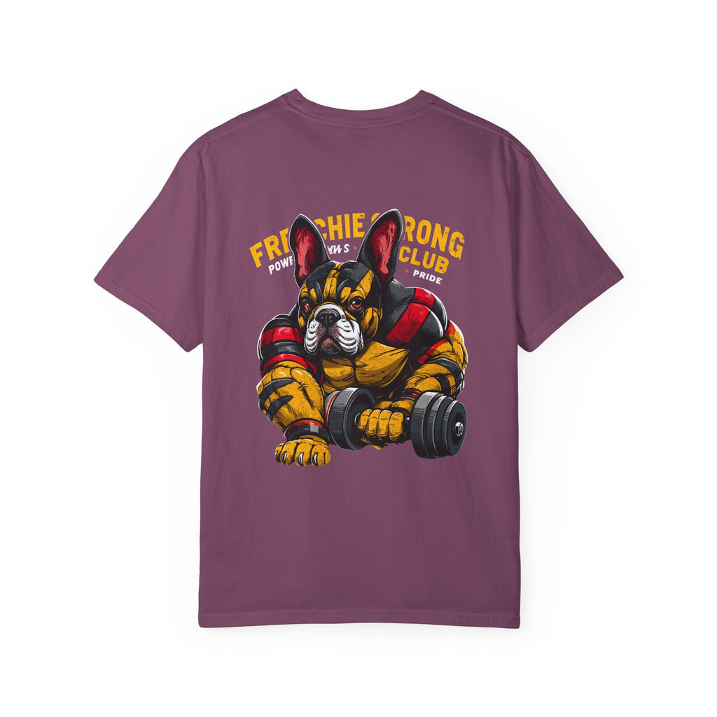 Frenchie Strong Club T‑Shirt — French Bulldog Weightlifting Graphic Tee