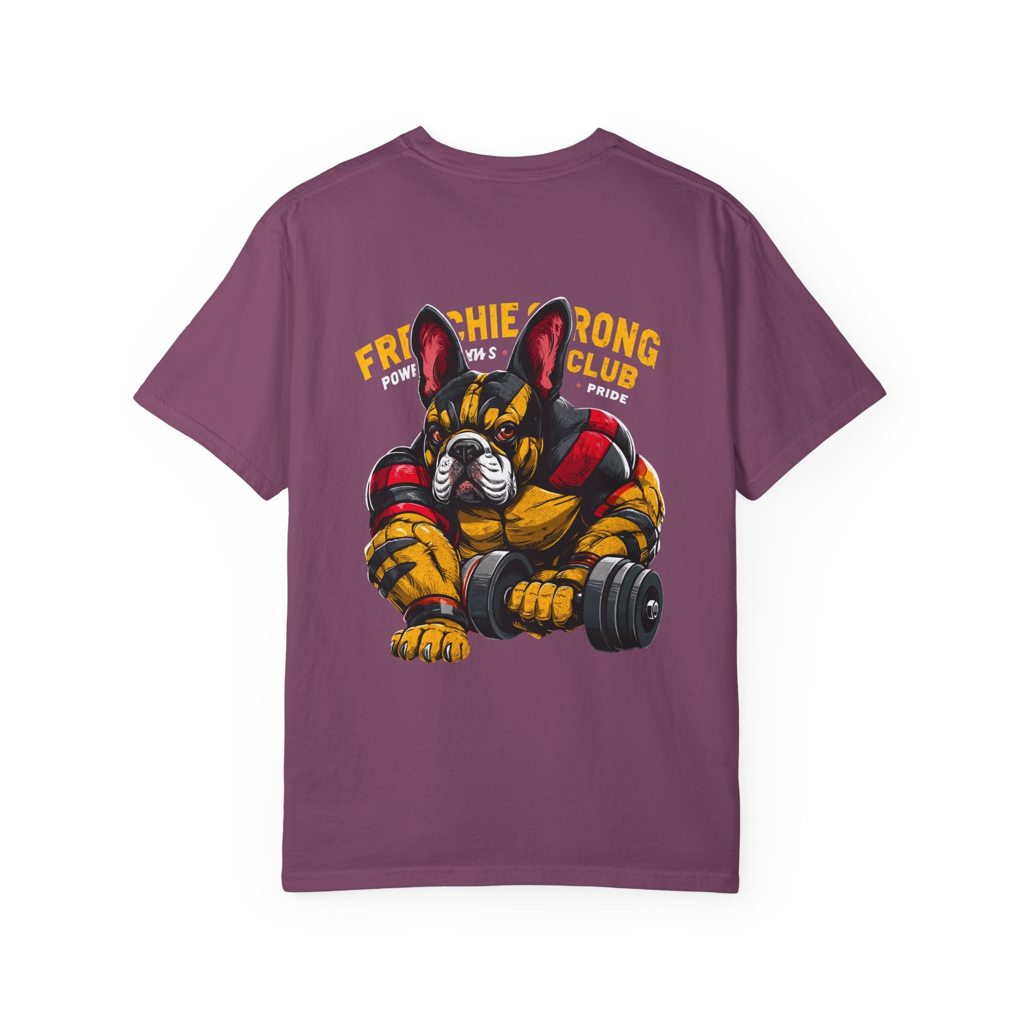 Frenchie Strong Club T‑Shirt — French Bulldog Weightlifting Graphic Tee