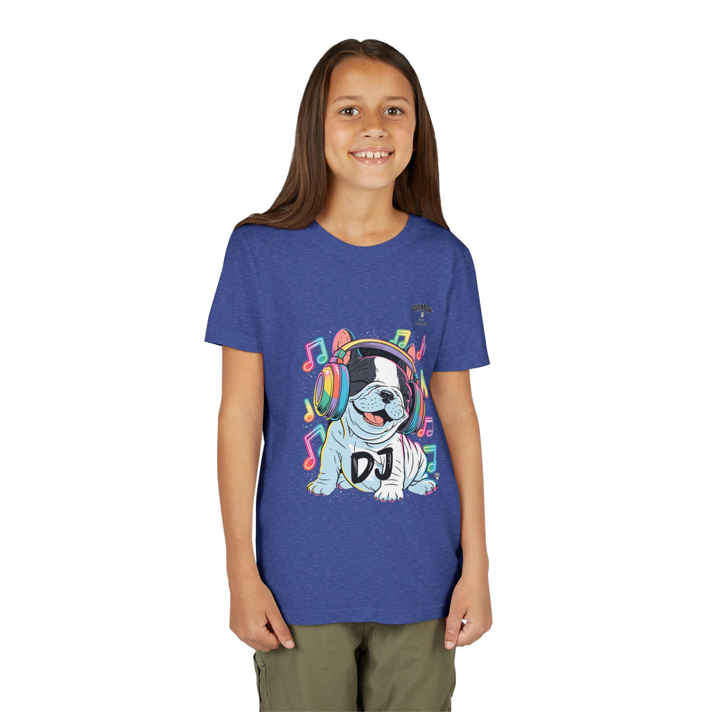 DJ Bulldog Kids Tee — Colorful Headphones Music T-Shirt for Boys & Girls