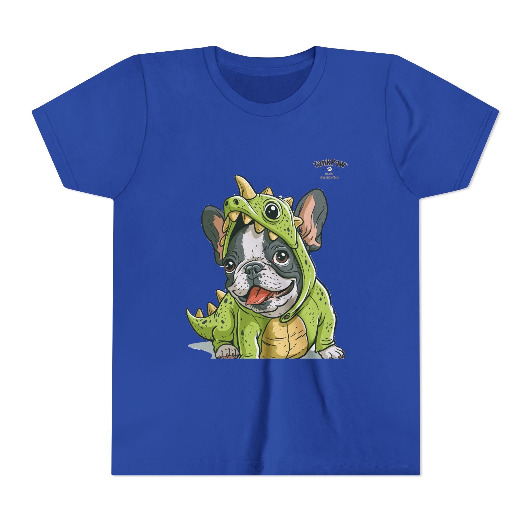 Kids Dino Costume Tee — Cute French Bulldog Puppy in Green Dinosaur Outfit