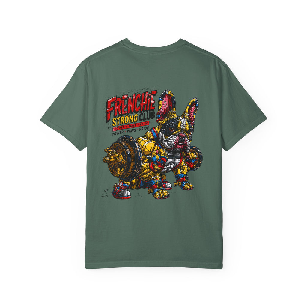 Frenchie Strong Club T-Shirt — Graphic French Bulldog Weightlifting Tee