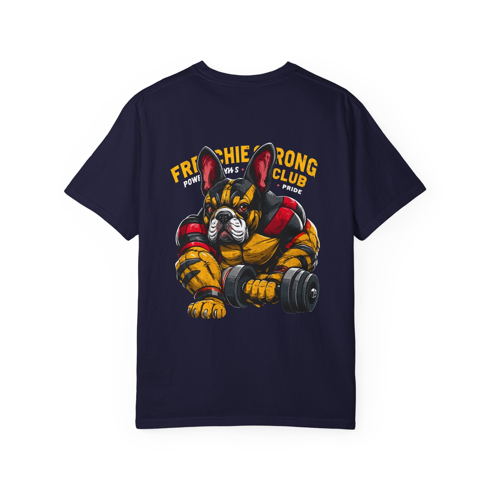 Frenchie Strong Club T‑Shirt — French Bulldog Weightlifting Graphic Tee