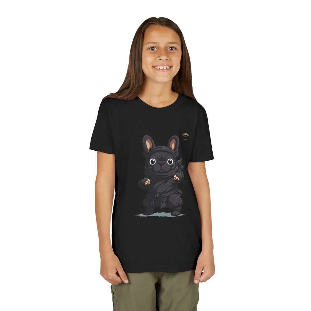 Kids Cute Black French Bulldog Tee – 'TARBUN' Cartoon Pup Youth T-Shirt