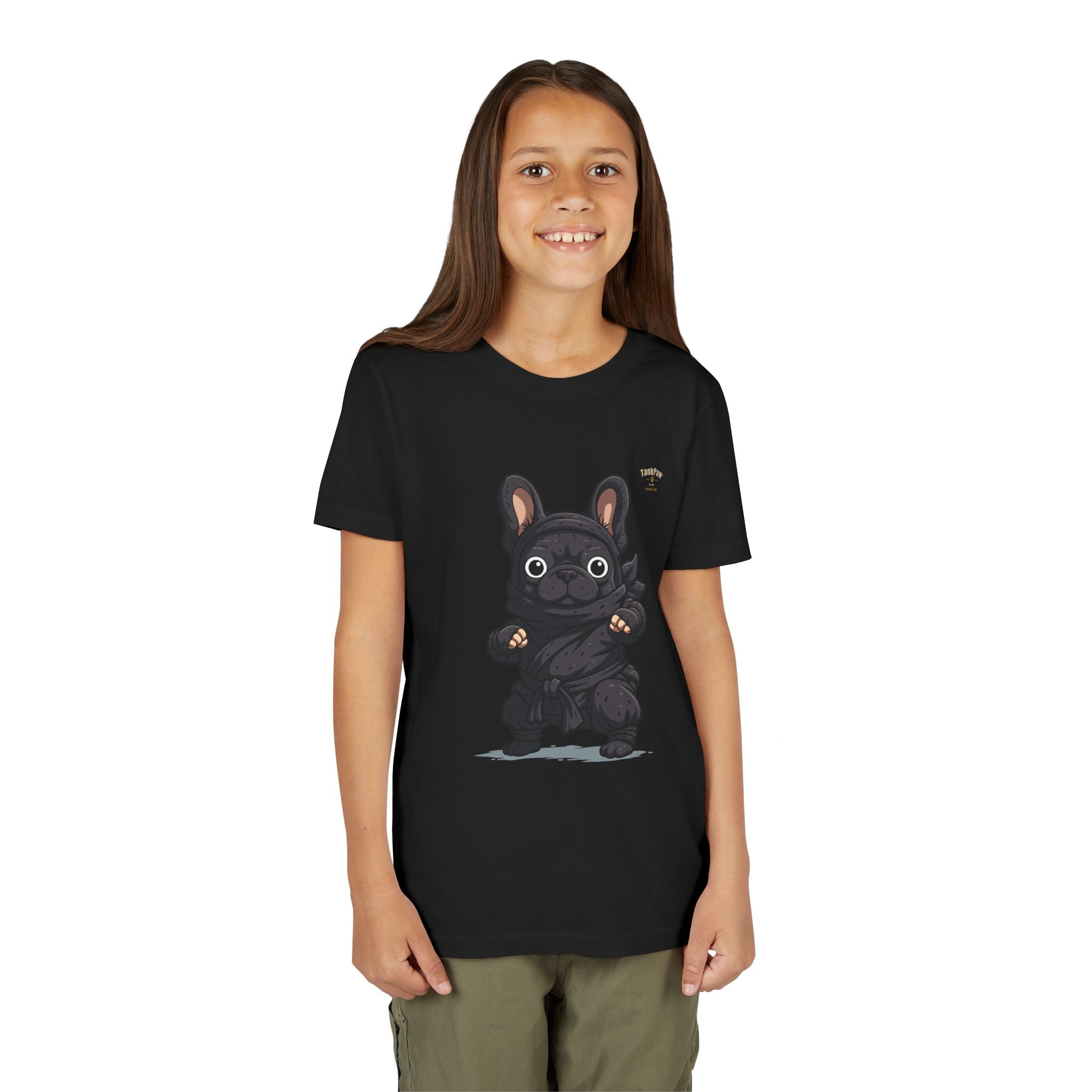 Kids Cute Black French Bulldog Tee – 'TARBUN' Cartoon Pup Youth T-Shirt