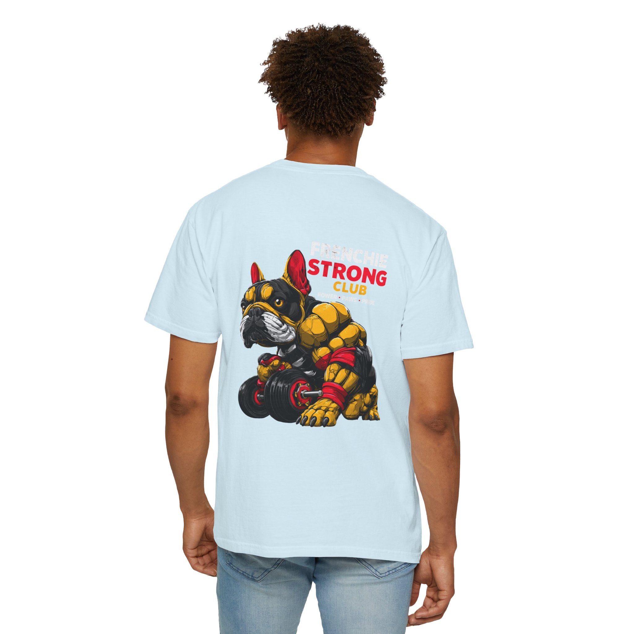 "Frenchie Strong Club" Muscular Dog Pet T-Shirt — Cute Frenchie Weightlifting Graphic Tee