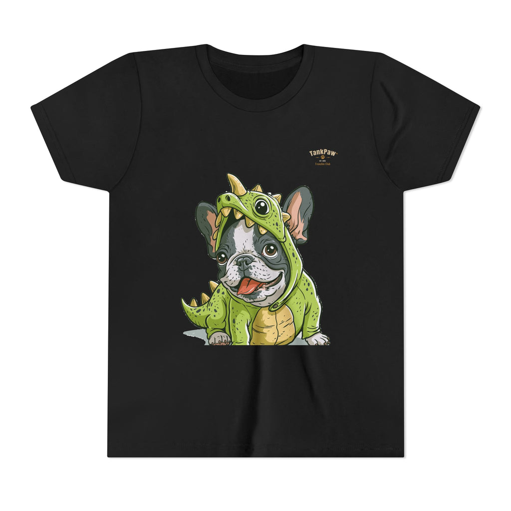 Kids Dino Costume Tee — Cute French Bulldog Puppy in Green Dinosaur Outfit