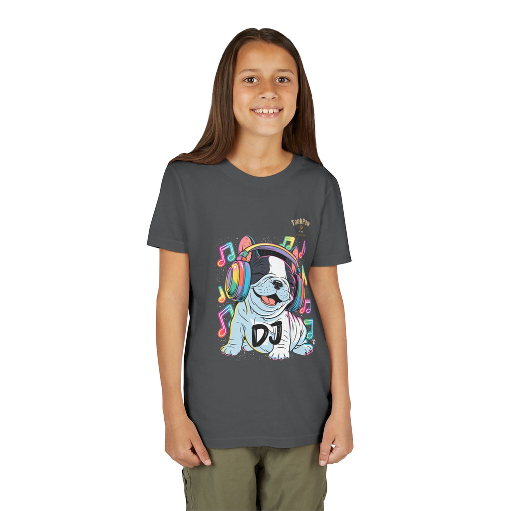 DJ Bulldog Kids Tee — Colorful Headphones Music T-Shirt for Boys & Girls
