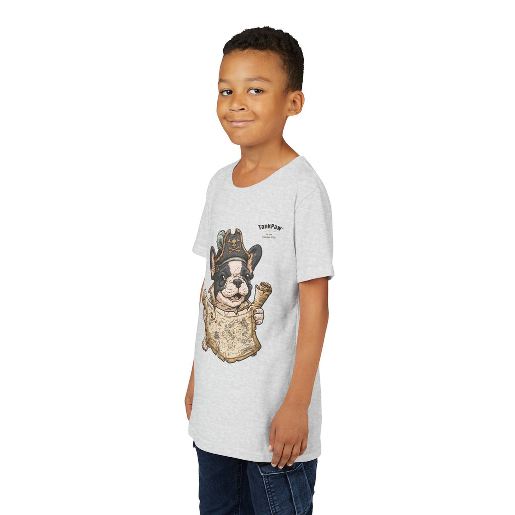 Kids Pirate Dog Tee — "Ahoy!" Map & Captain French Bulldog Youth T-Shirt