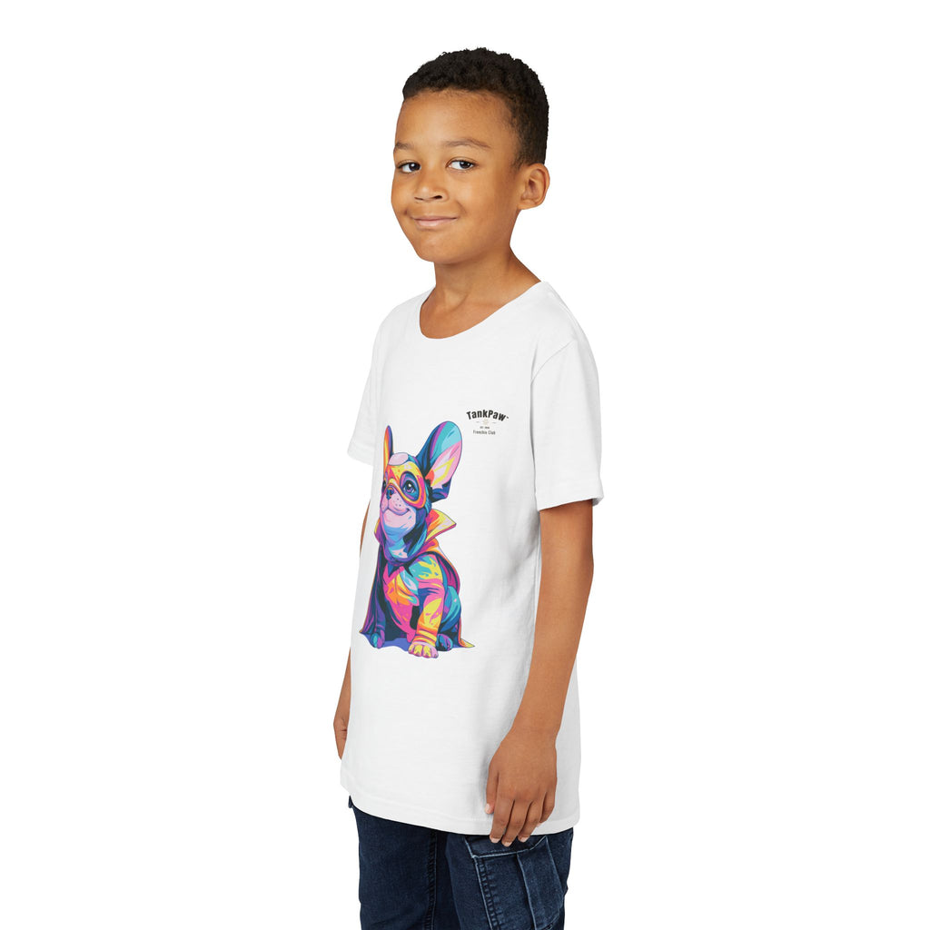 Kids Superhero French Bulldog Tee — Colorful Puppy Costume Youth Shirt