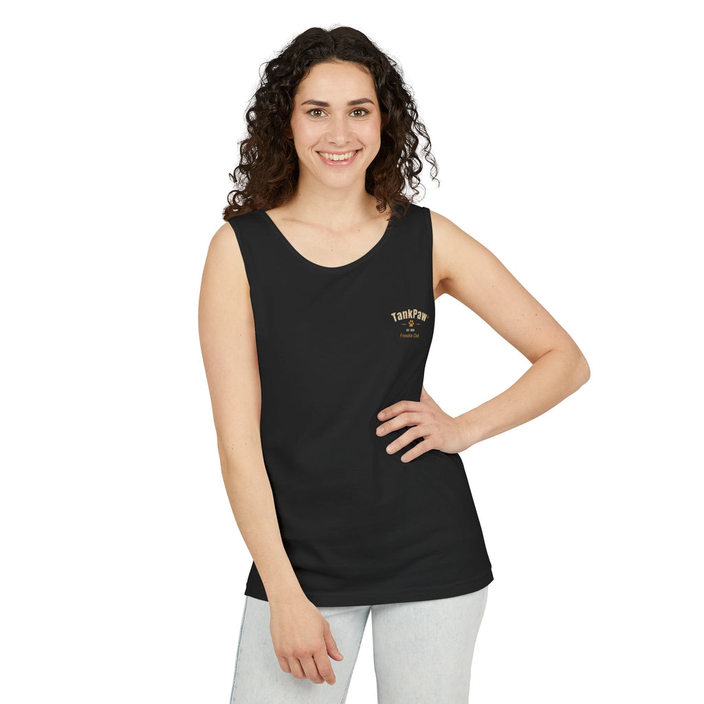 DJ Frenchie Dog Vest — "Music, Paw Prints, Energy: Igniting the Beat" Graphic Vest