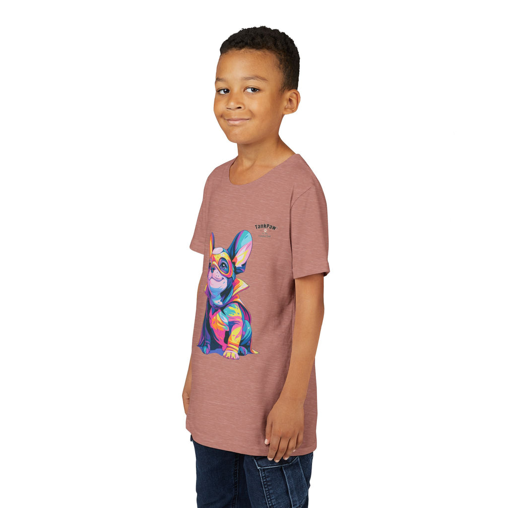 Kids Superhero French Bulldog Tee — Colorful Puppy Costume Youth Shirt