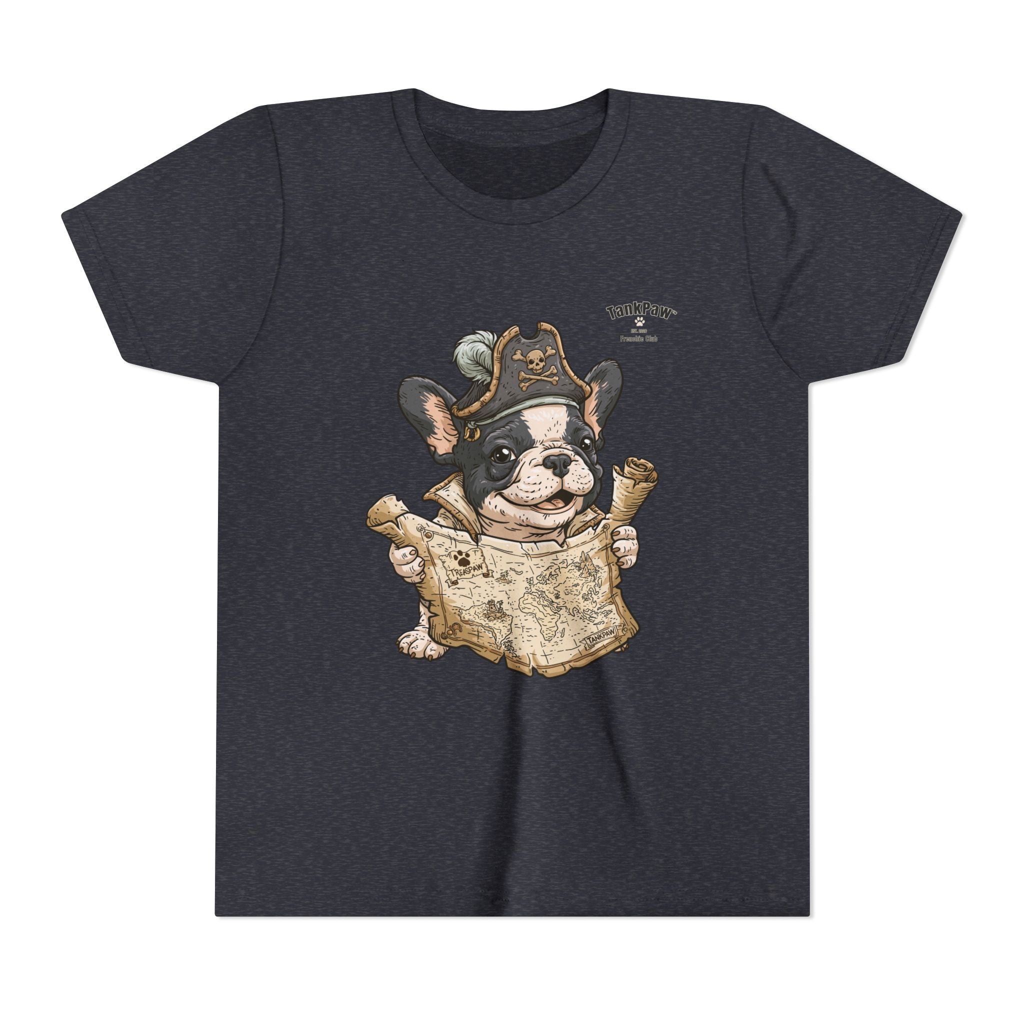 Kids Pirate Dog Tee — "Ahoy!" Map & Captain French Bulldog Youth T-Shirt