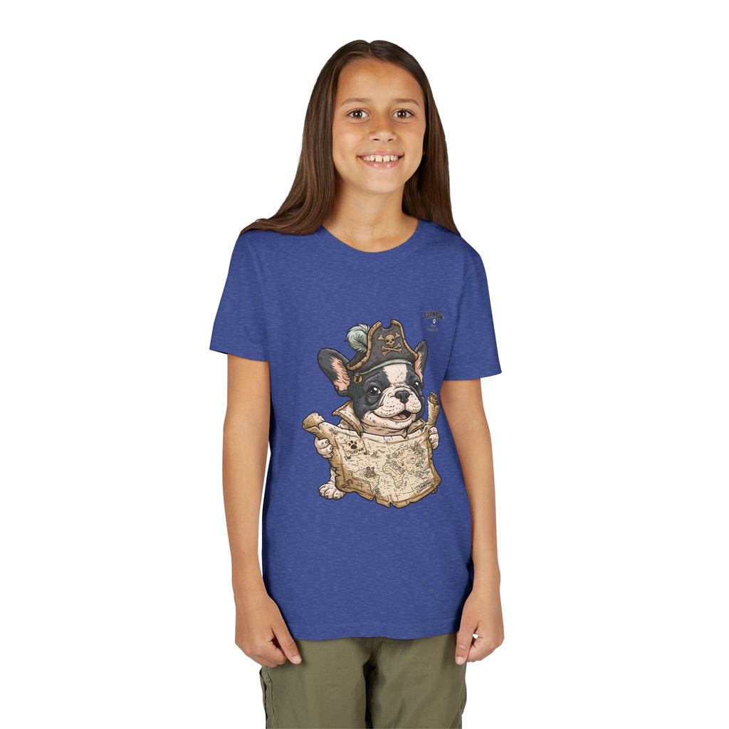 Kids Pirate Dog Tee — "Ahoy!" Map & Captain French Bulldog Youth T-Shirt