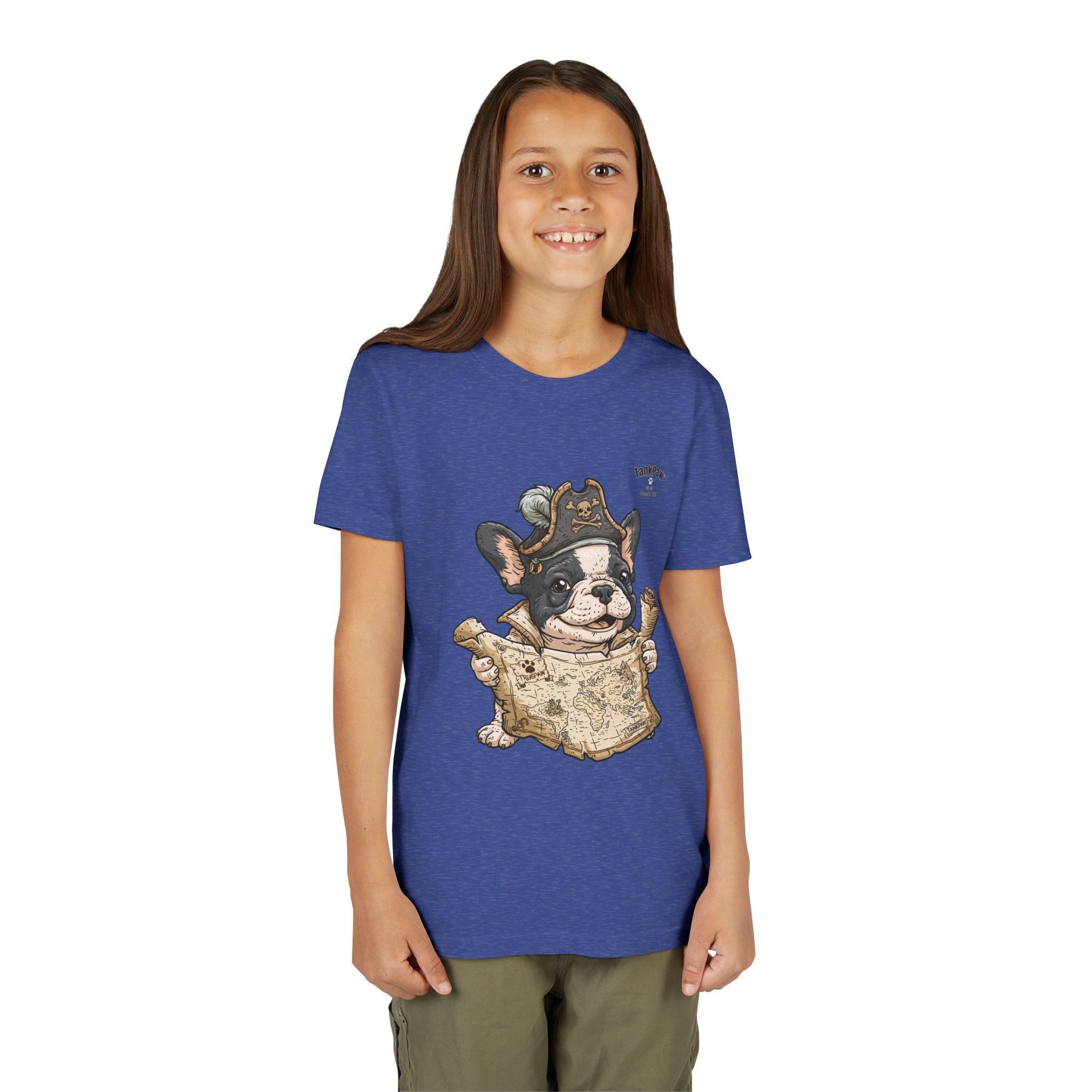 Kids Pirate Dog Tee — "Ahoy!" Map & Captain French Bulldog Youth T-Shirt