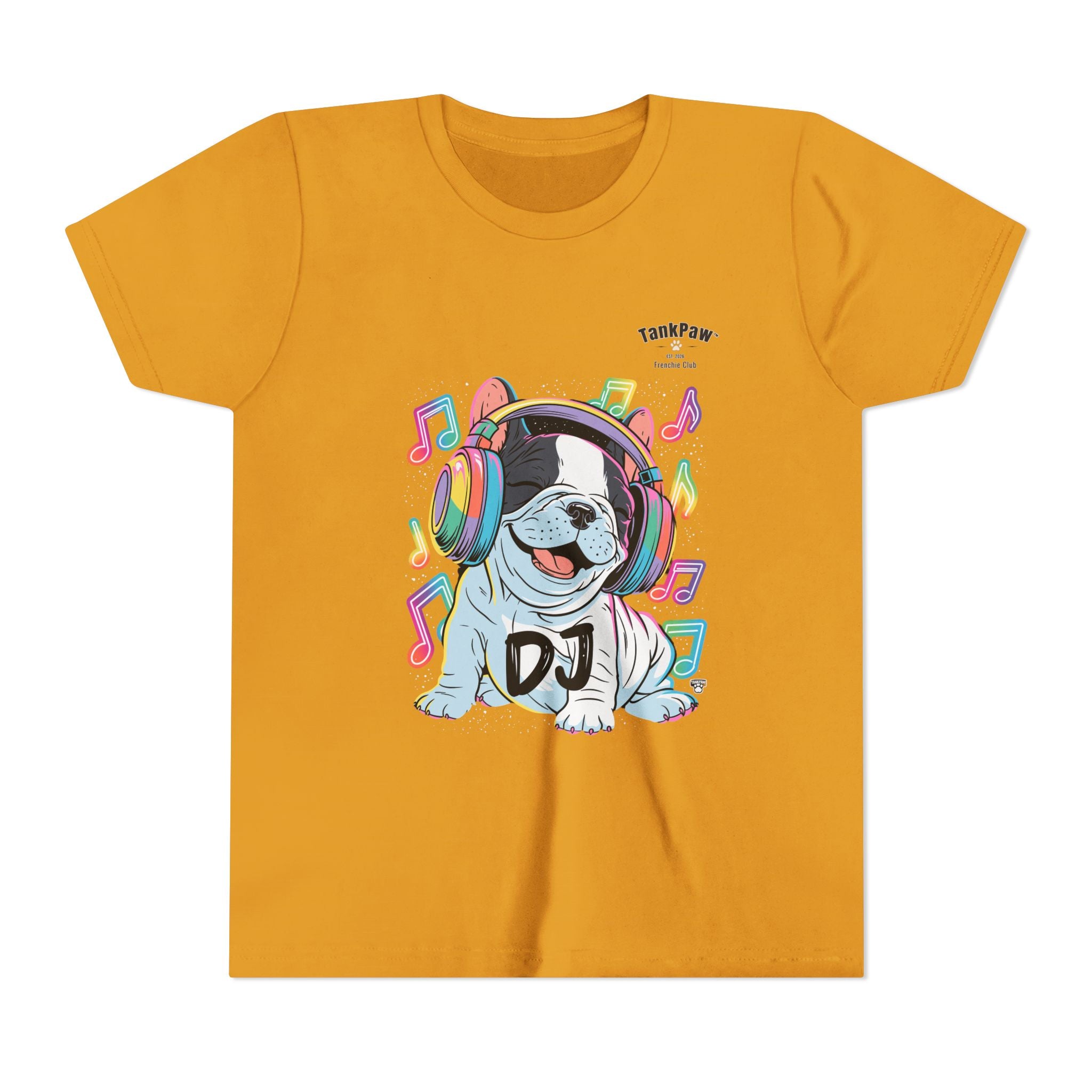 DJ Bulldog Kids Tee — Colorful Headphones Music T-Shirt for Boys & Girls