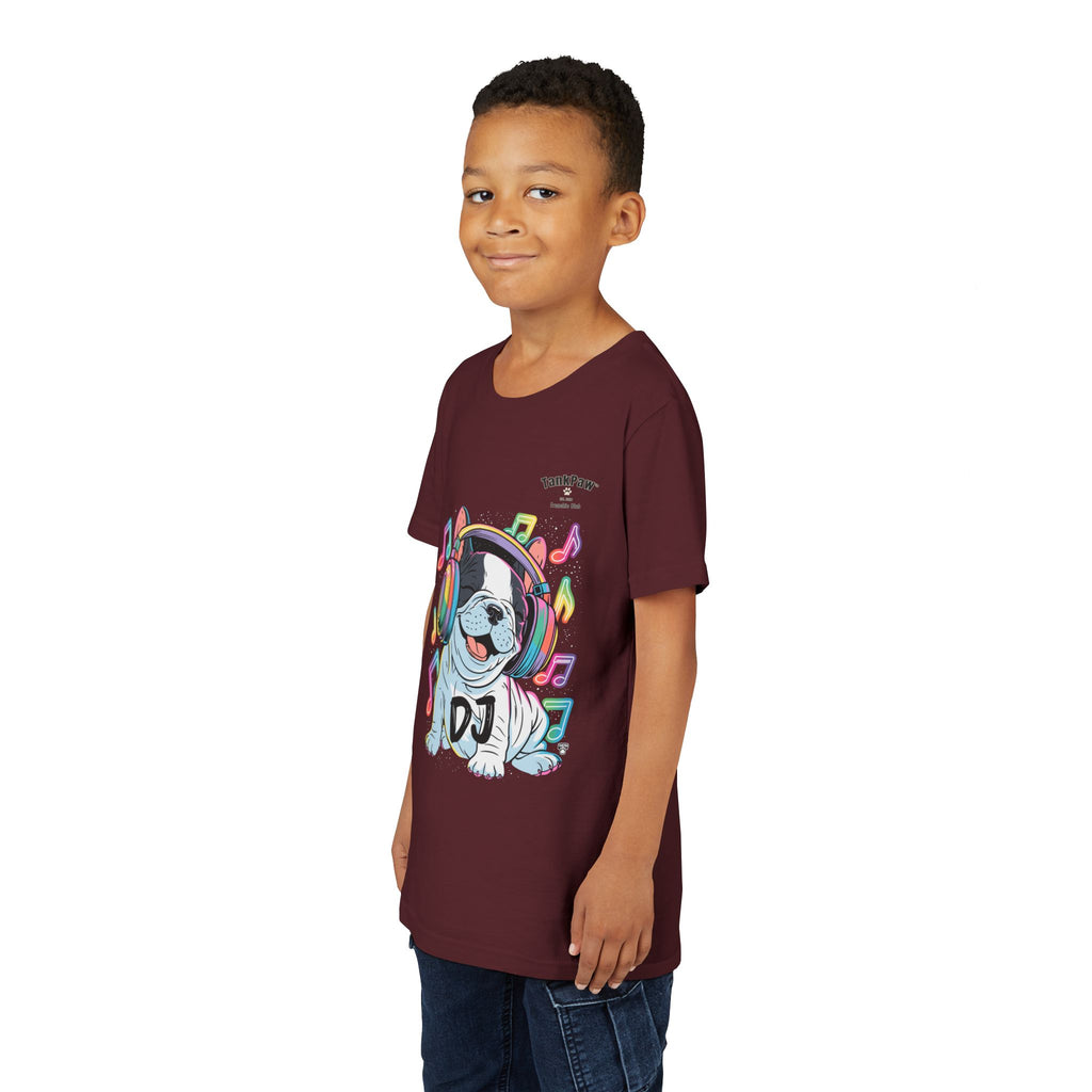 DJ Bulldog Kids Tee — Colorful Headphones Music T-Shirt for Boys & Girls
