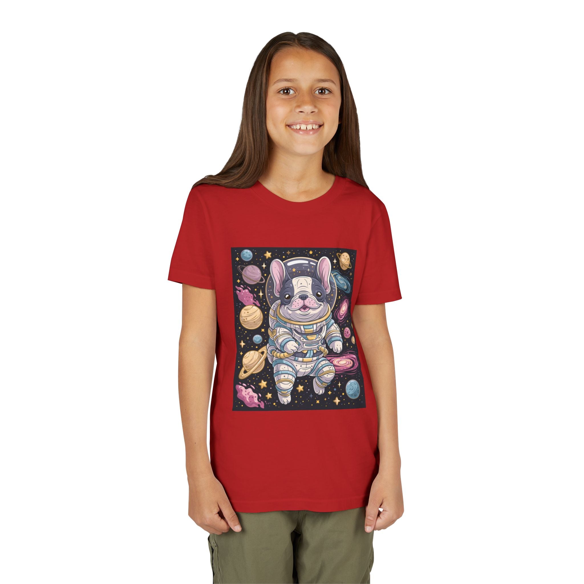 Kids Astronaut French Bulldog Tee — Space Puppy Graphic Youth T‑Shirt