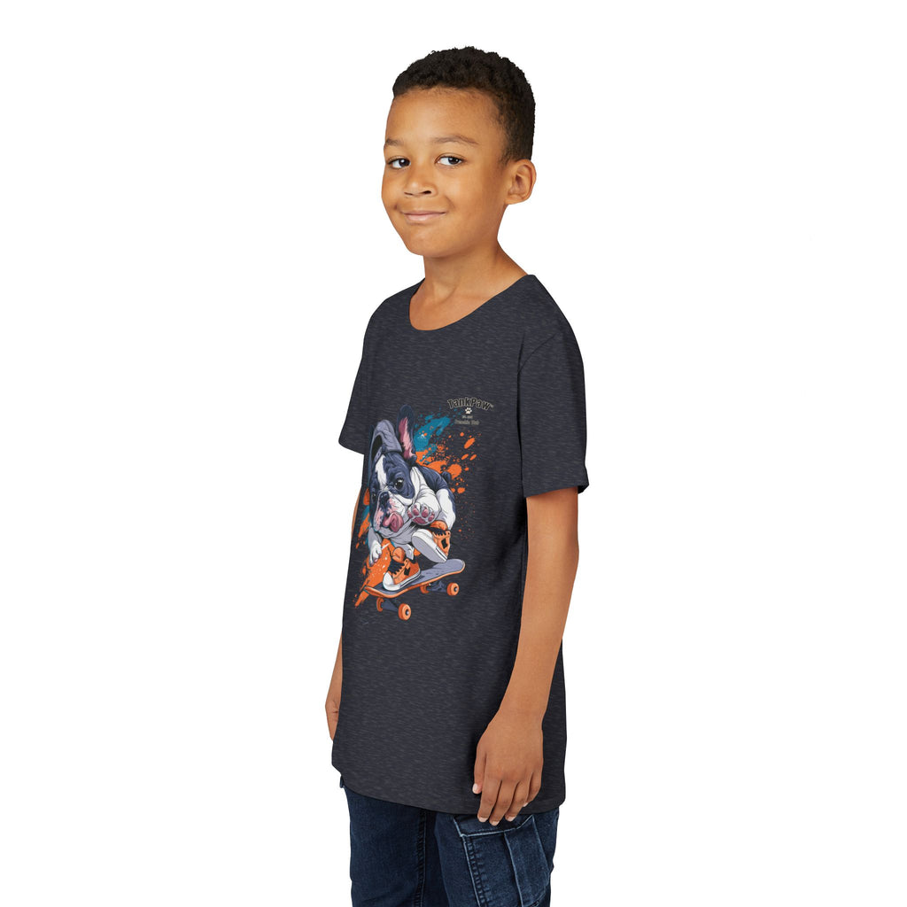 Youth Skateboarding French Bulldog Tee — Cute Skate Pup Graphic Shirt