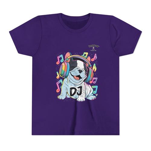 DJ Bulldog Kids Tee — Colorful Headphones Music T-Shirt for Boys & Girls