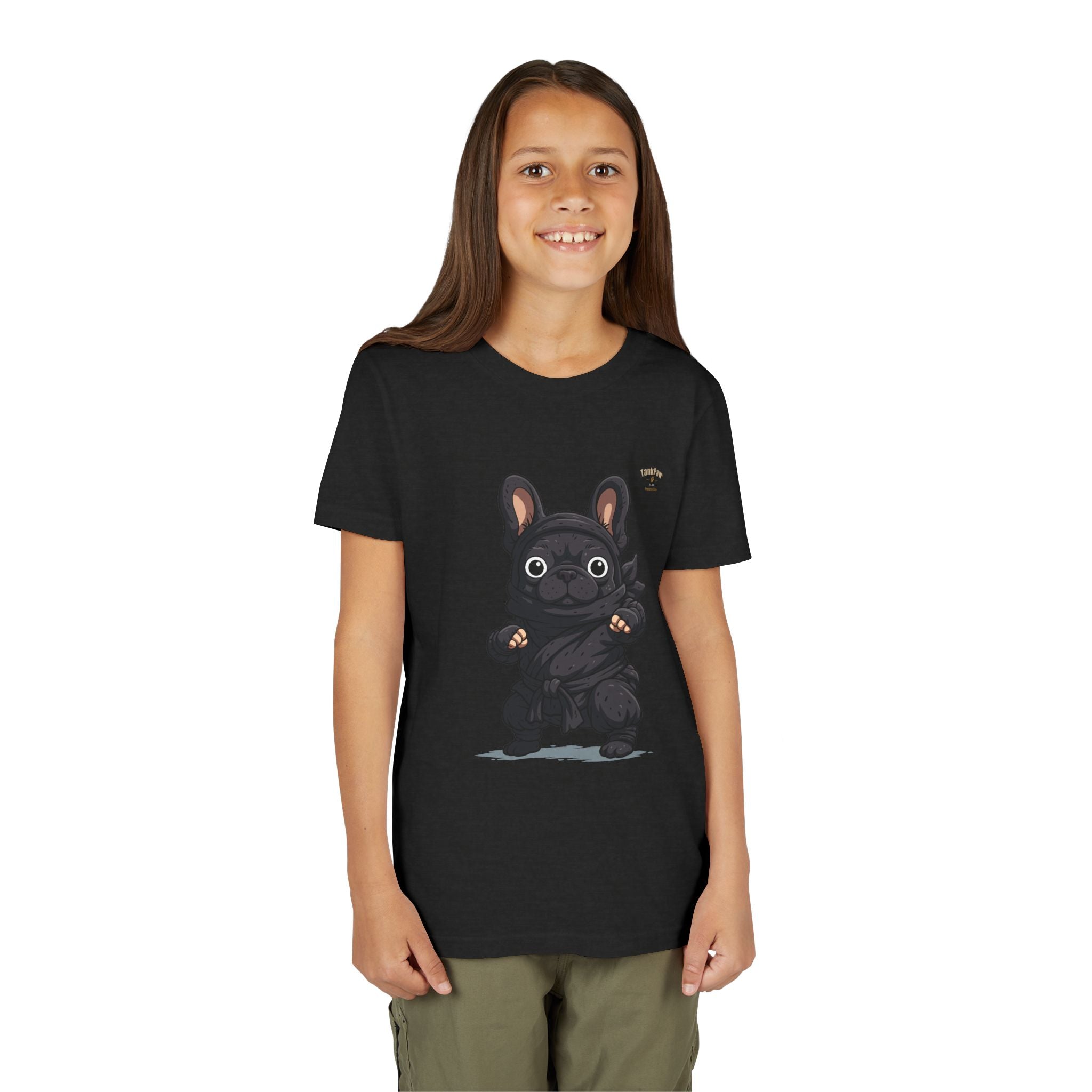 Kids Cute Black French Bulldog Tee – 'TARBUN' Cartoon Pup Youth T-Shirt