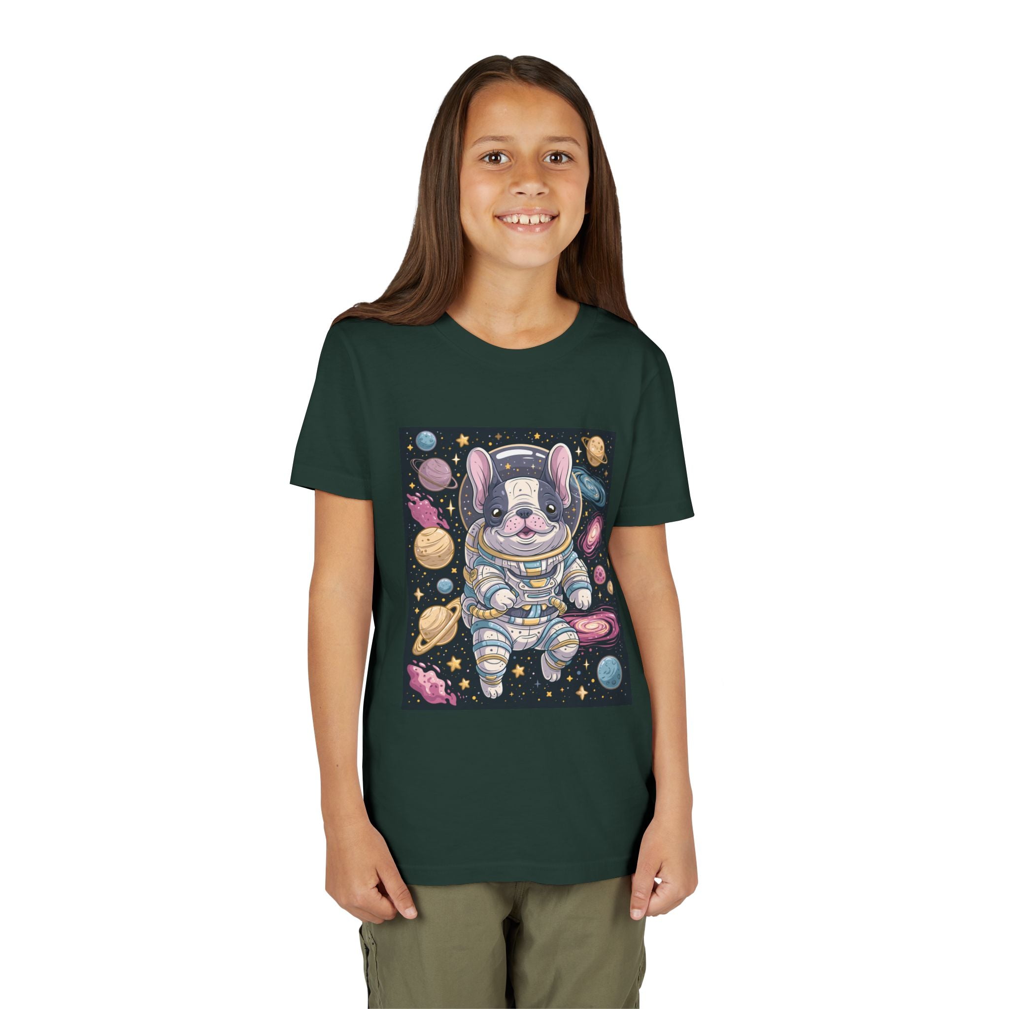 Kids Astronaut French Bulldog Tee — Space Puppy Graphic Youth T‑Shirt