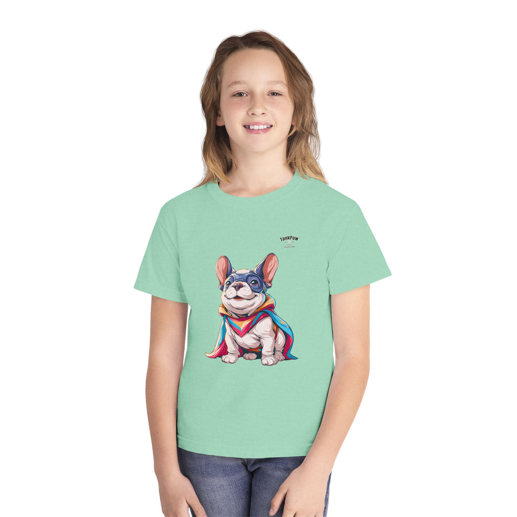 Kids French Bulldog Tee — Colorful Superhero Pup Graphic